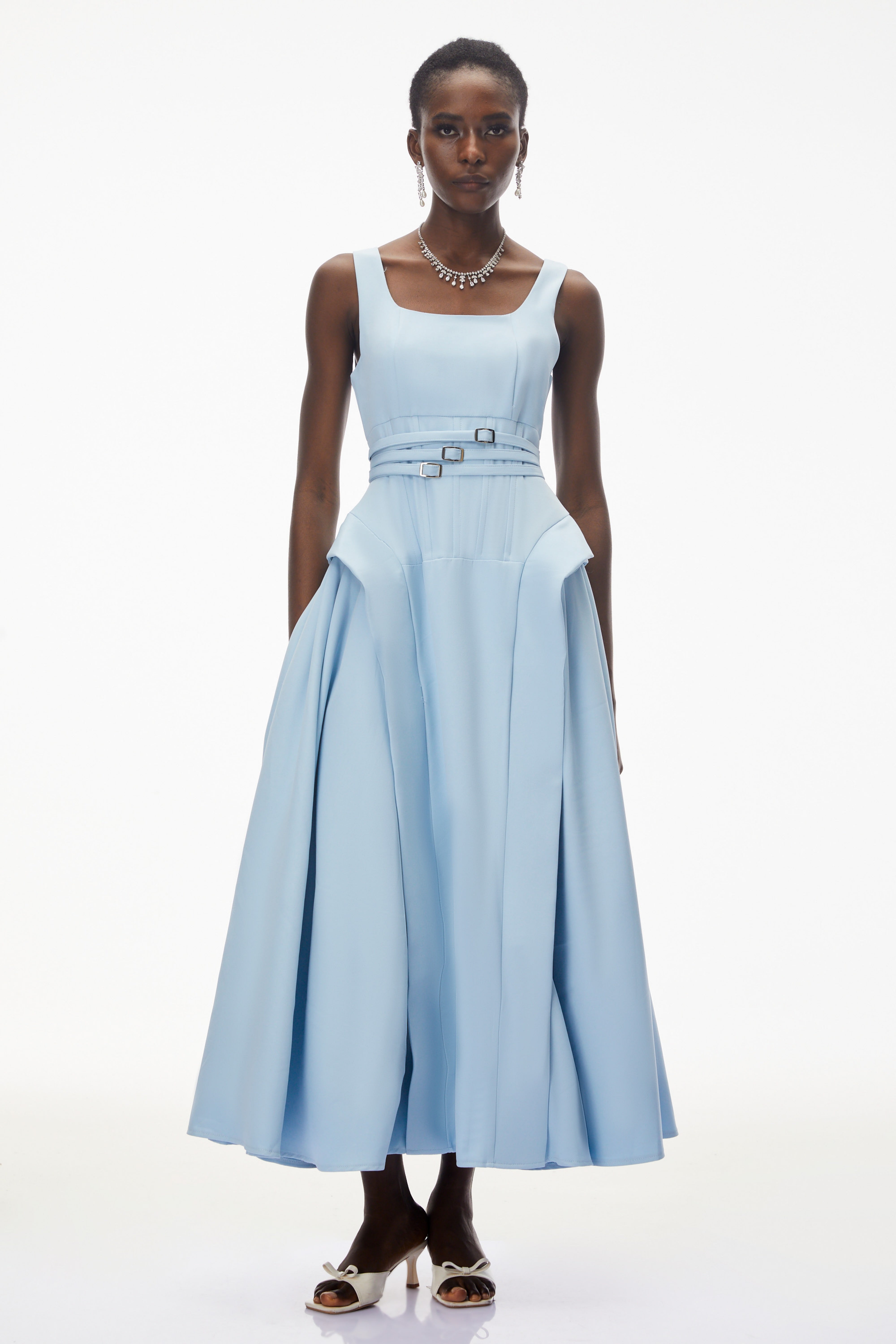 Ruby Sky Blue Ruffled Ruched Maxi Dress