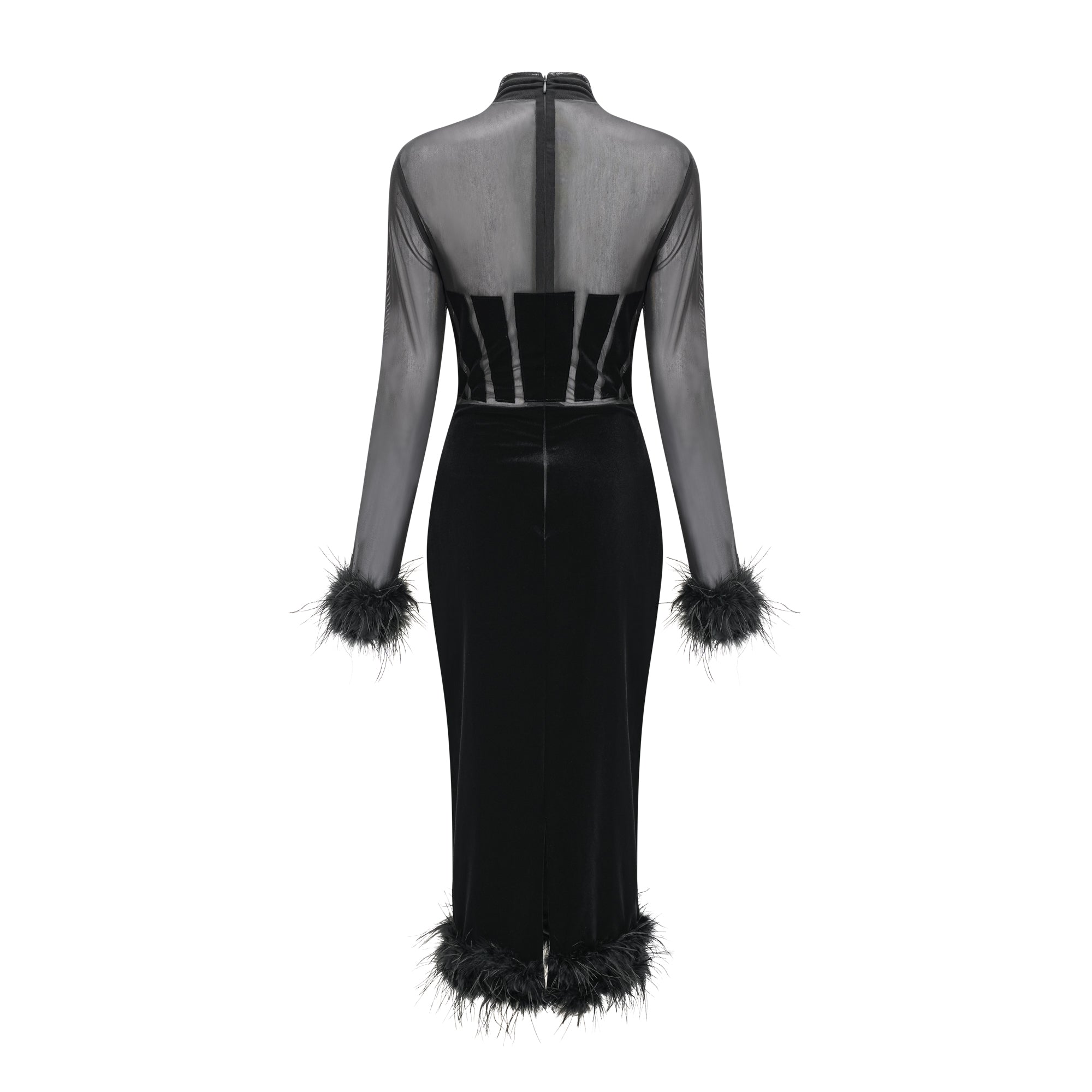 Jeanne feather-trim velvet midi dress (US Only)