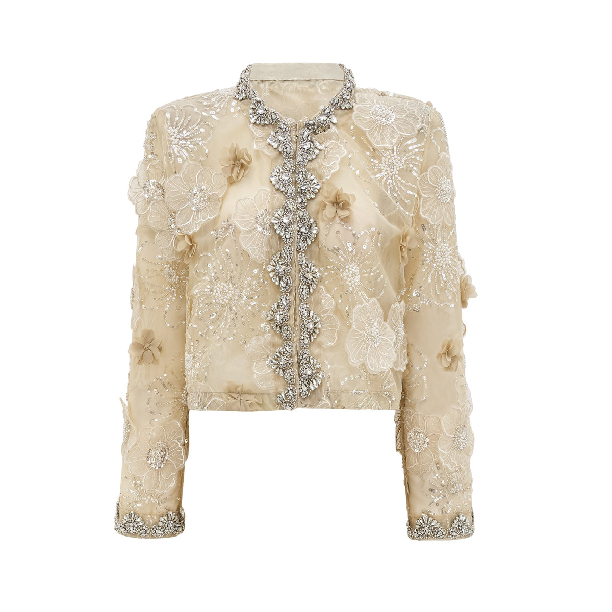 Liane semi-sheer flower beaded organza jacket