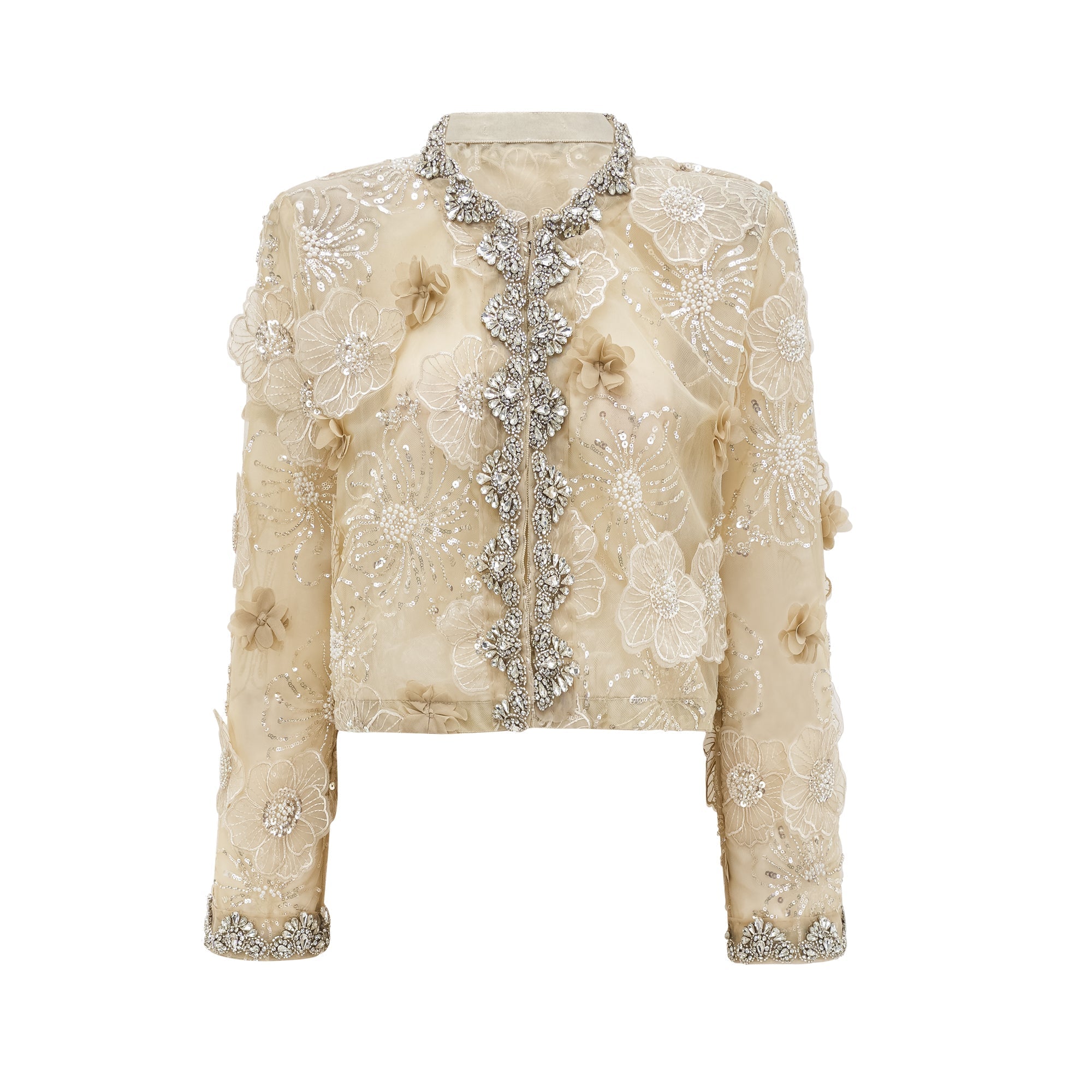 Liane semi-sheer flower beaded organza light luxury jacket (Final Sale-US Only)