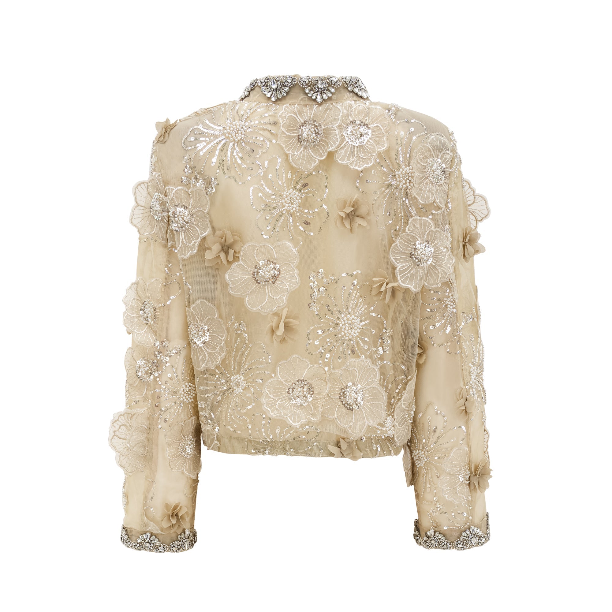 Liane semi-sheer flower beaded organza light luxury jacket (Final Sale-US Only)