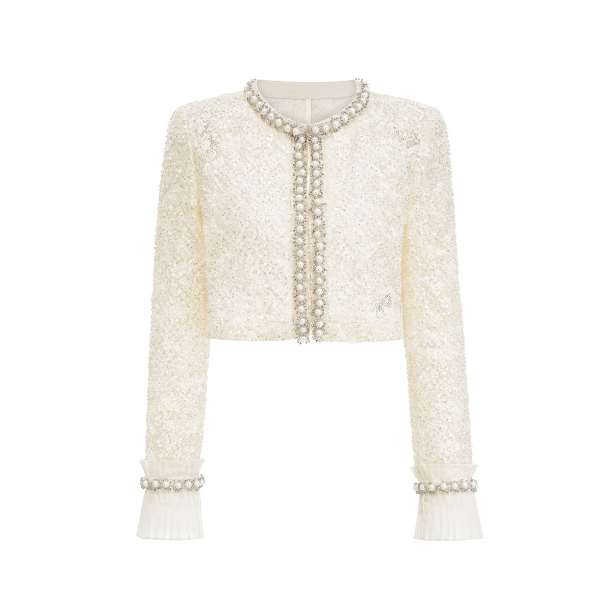 Madeleine floral faux-pearl trim jacket - beige