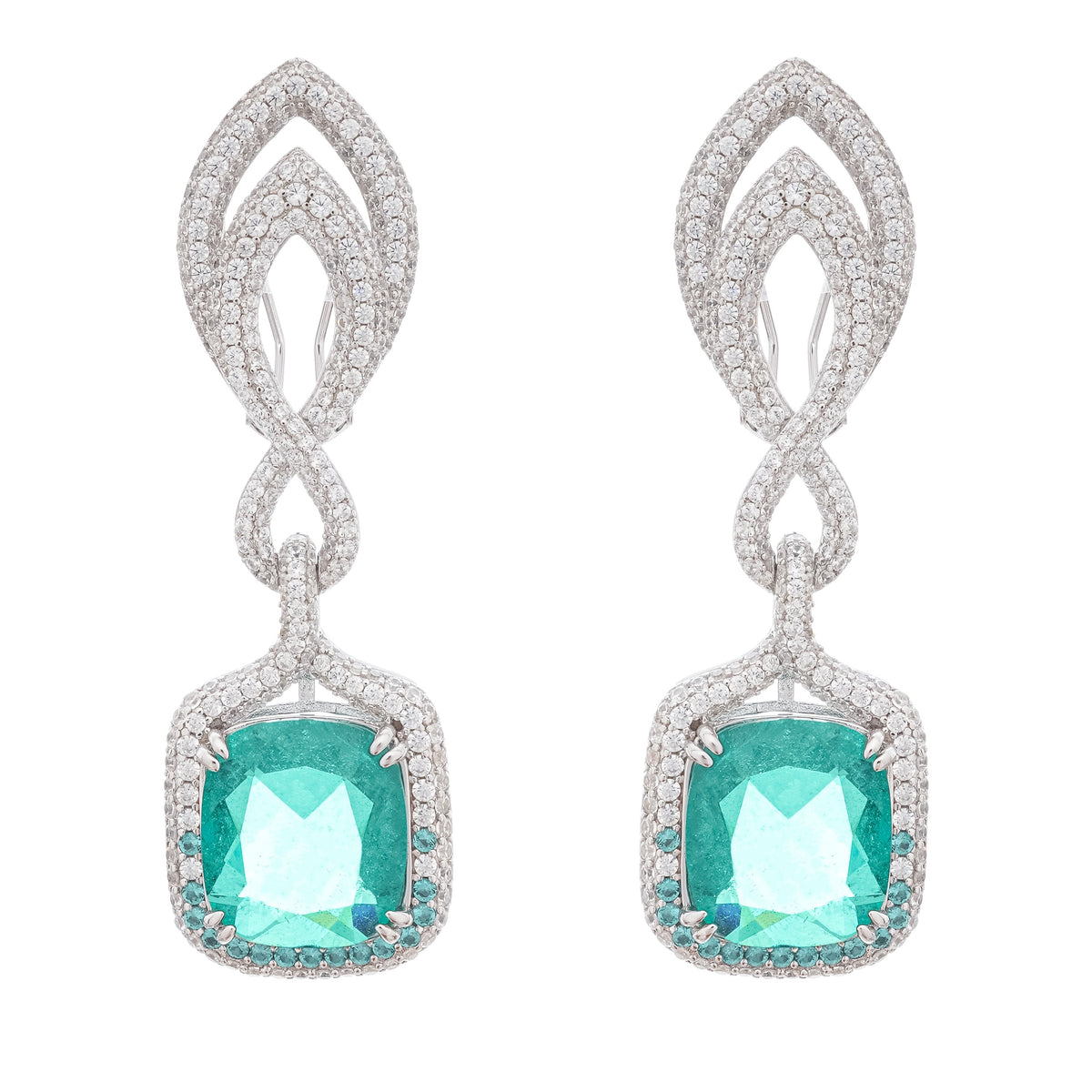 Helen Green Cushion Cut Gemstone Sterling Silver Earrings