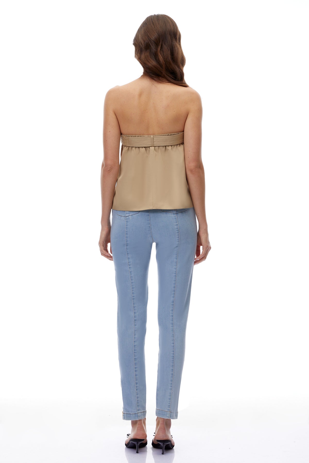 Sabrina Khaki Strapless Button Down Top