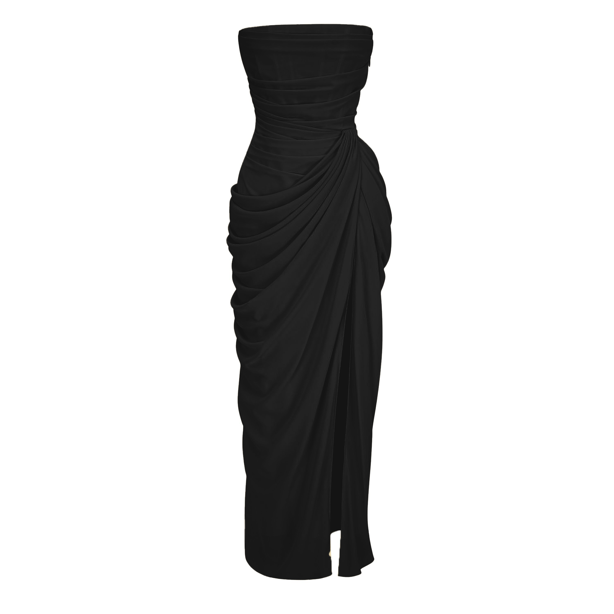 Safiya Black Ruched Maxi Dress with Cross Front