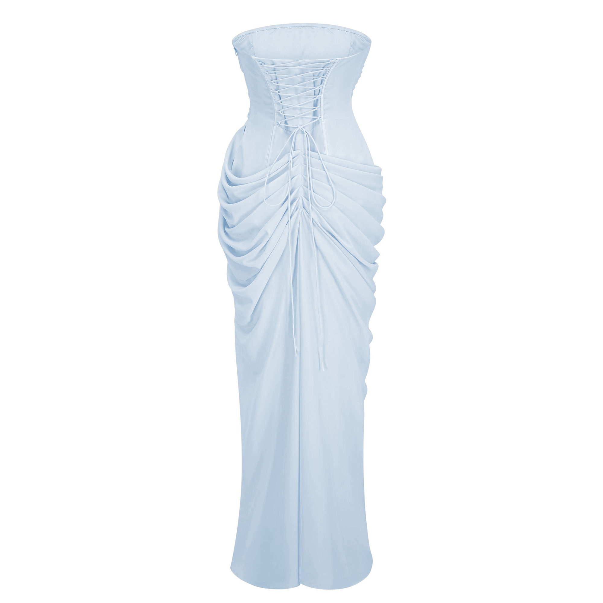 Safiya Blue Ruched Maxi Dress with Cross Front