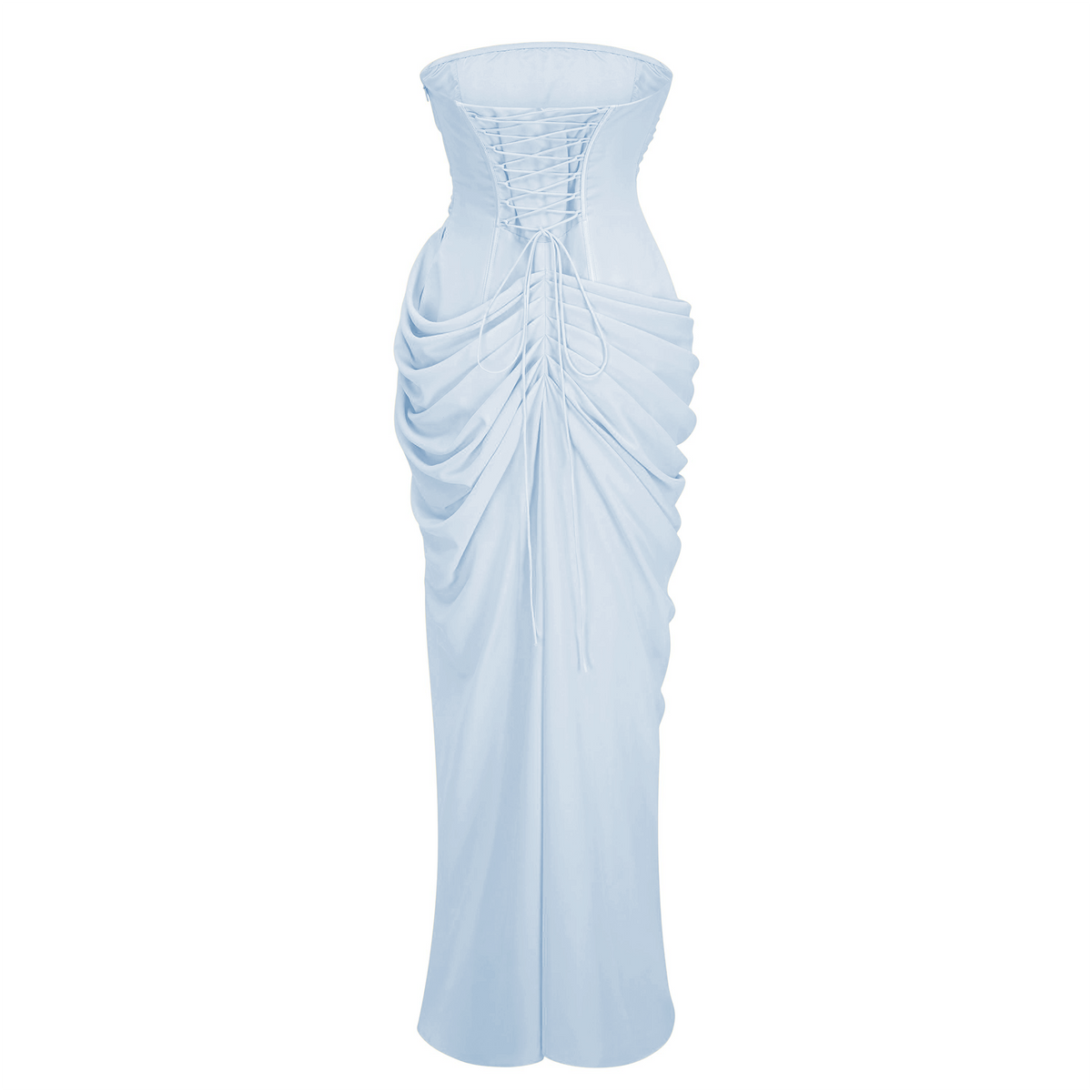 Safiya Blue Ruched Maxi Dress with Cross Front