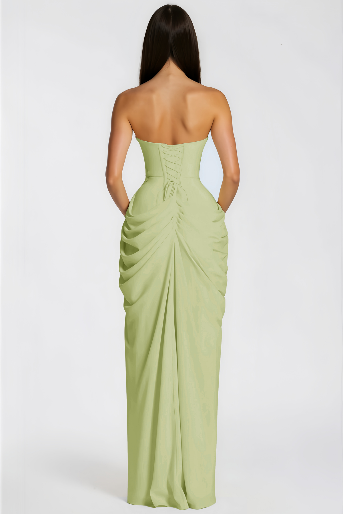 Safiya Green Ruched Maxi Dress with Cross Front