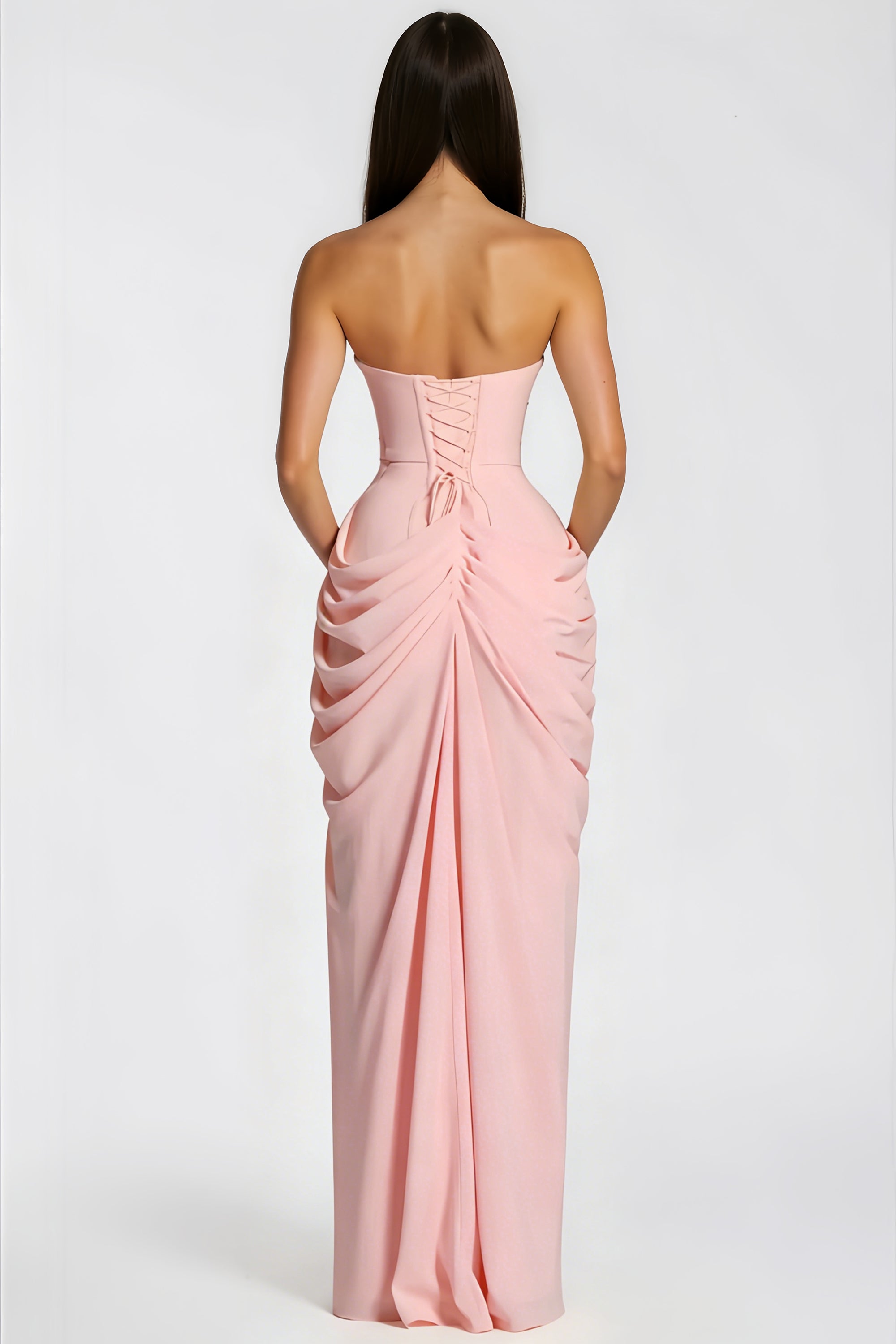 Safiya Pink Ruched Maxi Dress with Cross Front