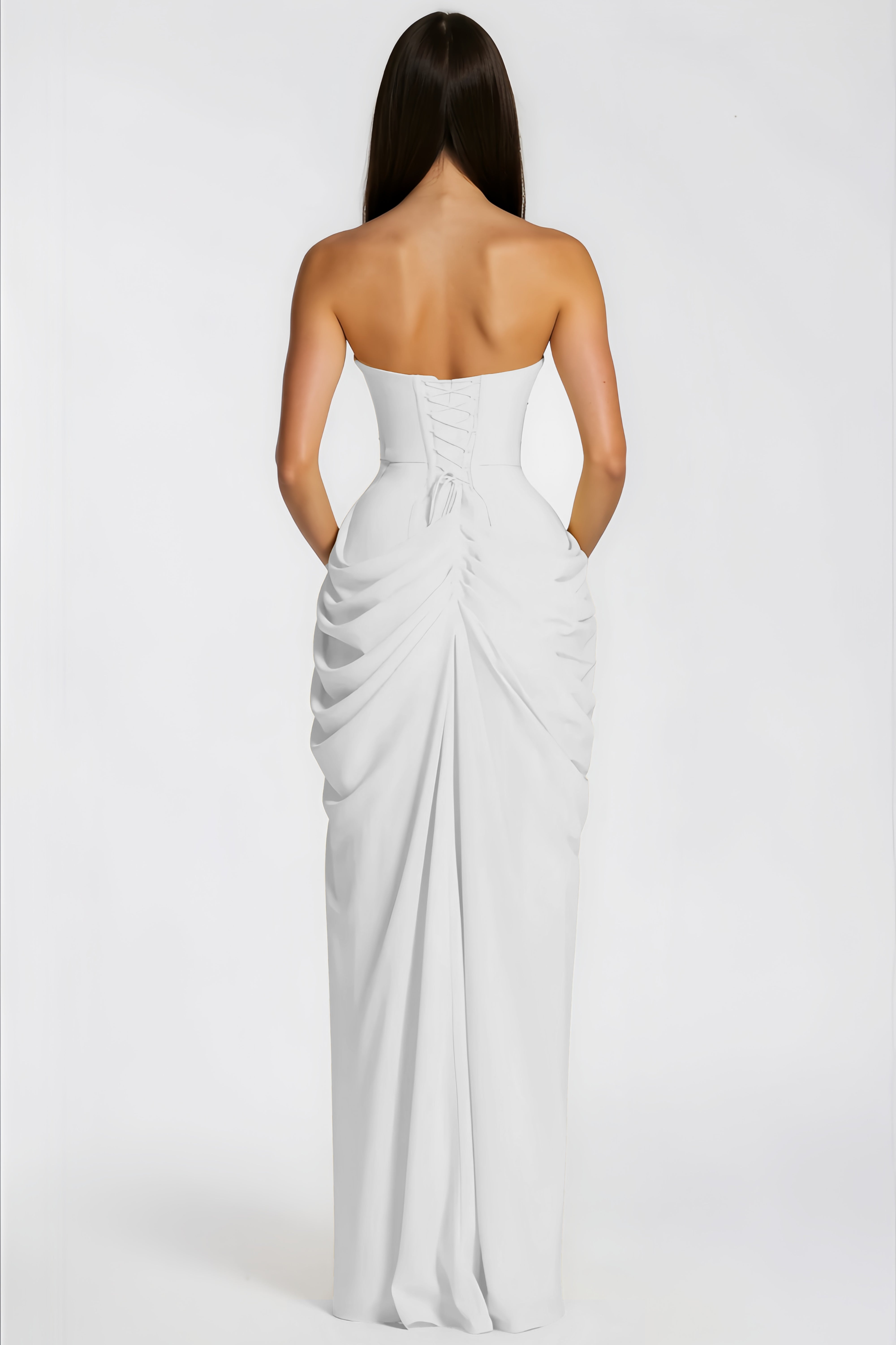 Safiya White Ruched Maxi Dress with Cross Front