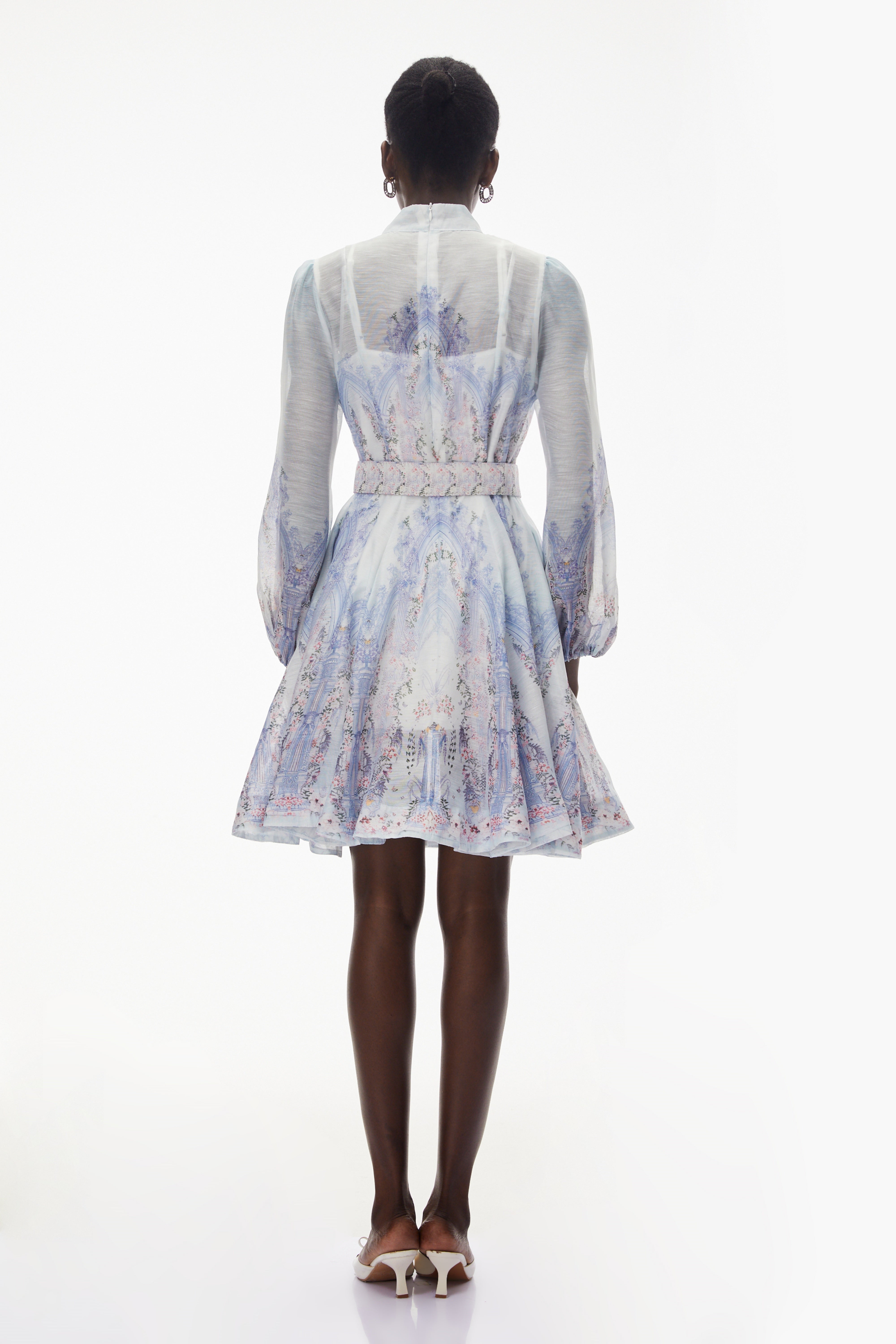 Salome Blue Floral Embellished Mini Dress