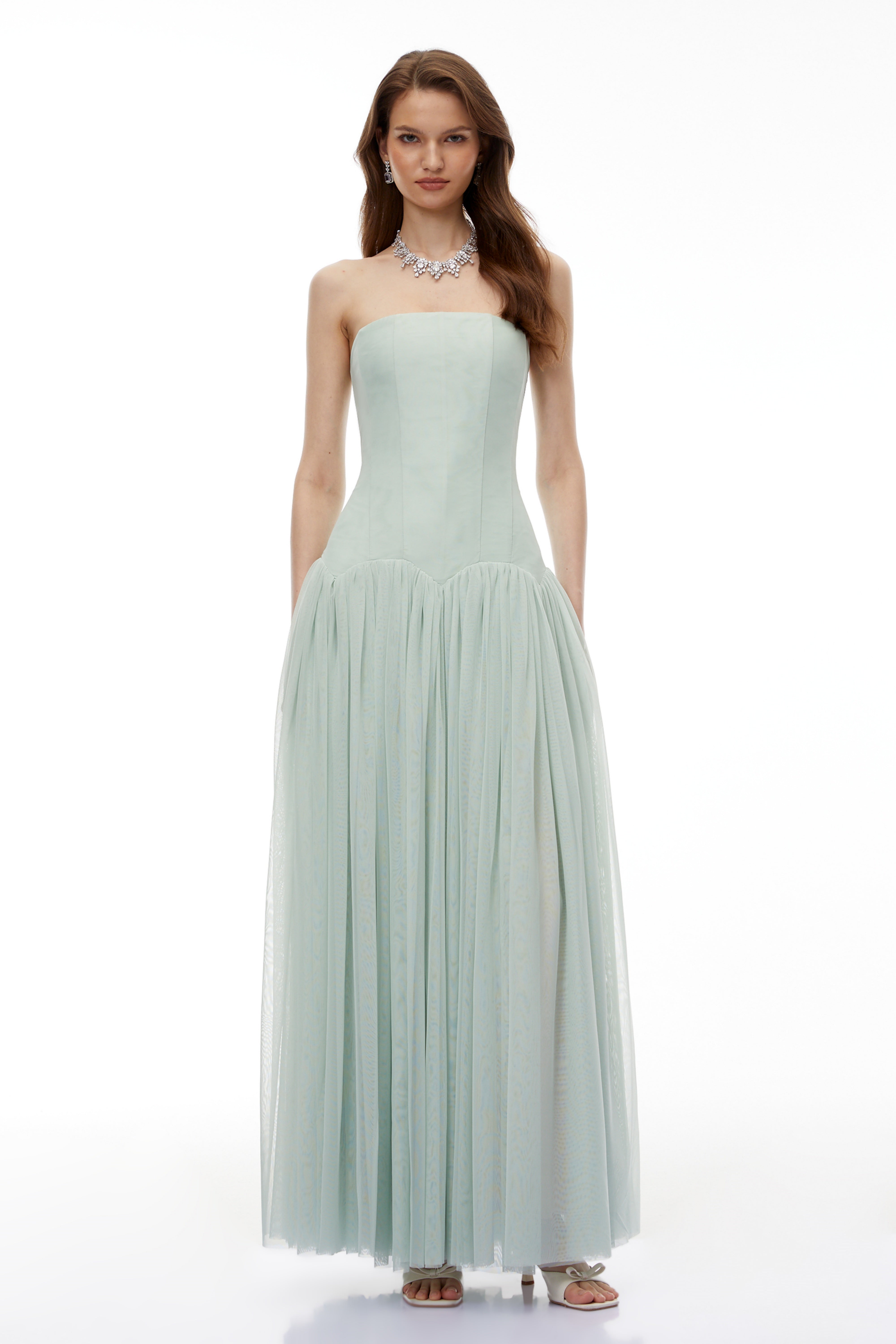 Salome Green Off Shoulder Pleated Maxi Dress (Final Sale-US Only)