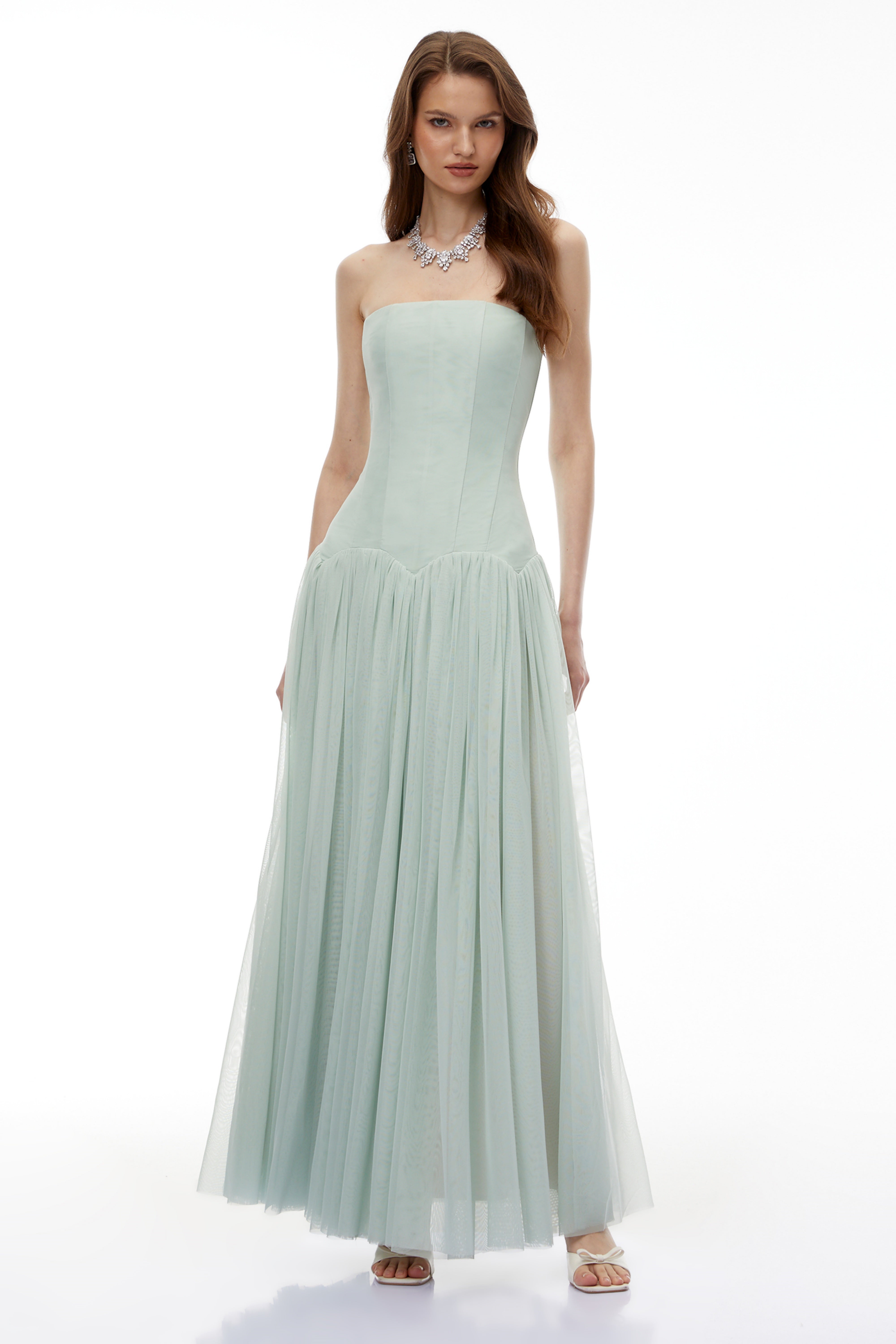 Salome Green Off Shoulder Pleated Maxi Dress (Final Sale-US Only)