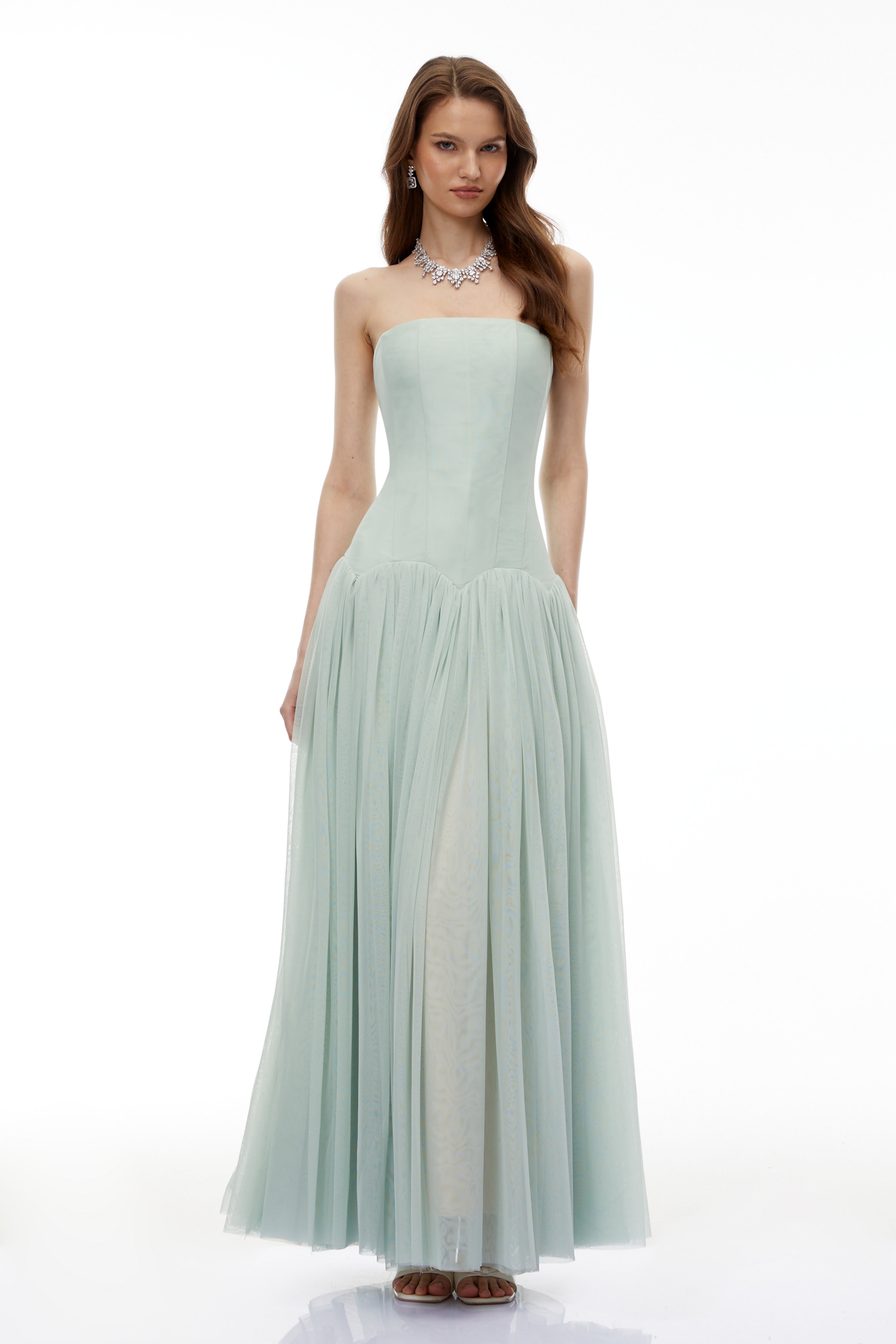 Salome Green Off Shoulder Pleated Maxi Dress (Final Sale-US Only)