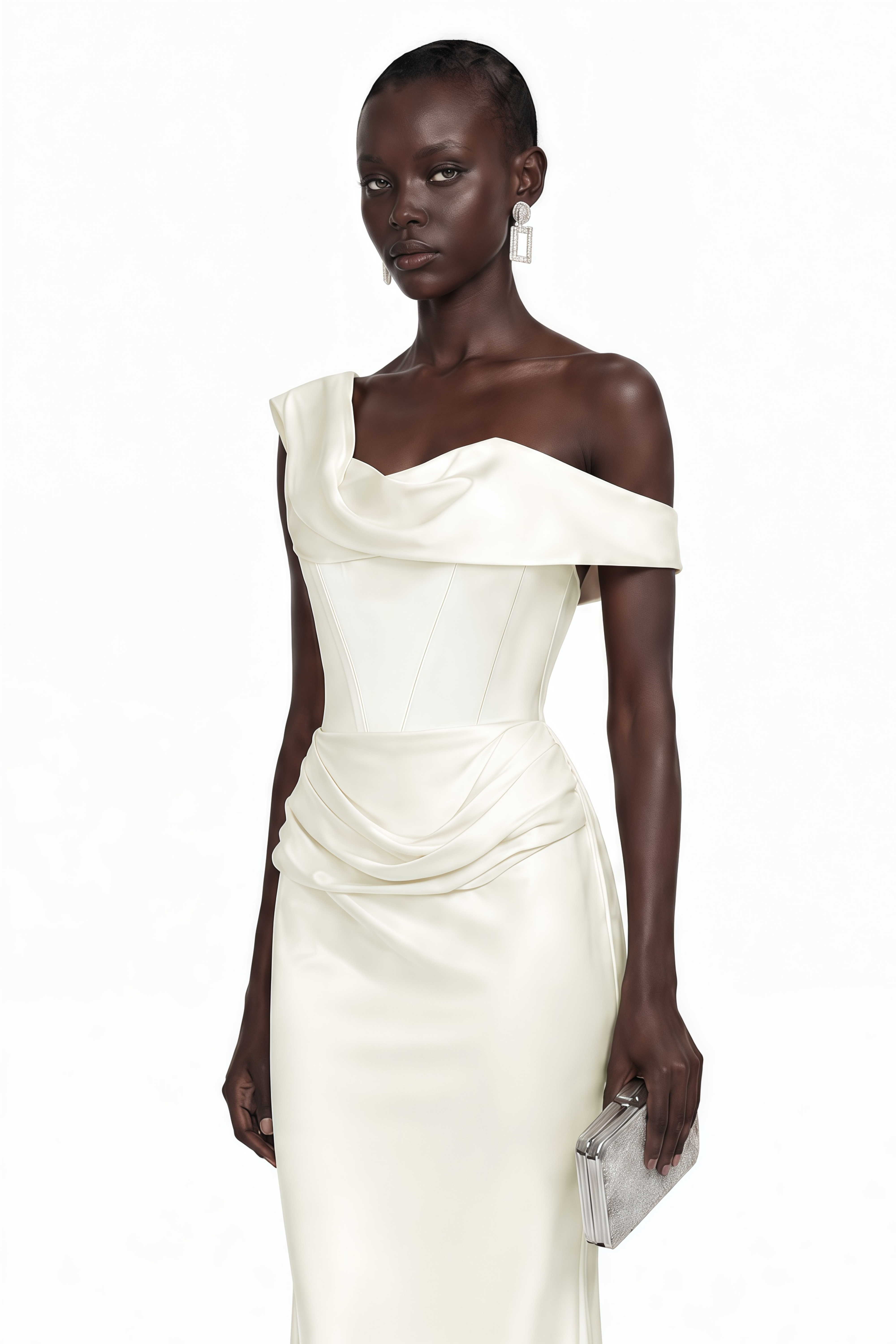 Salote White Off Shoulder Ruched Maxi Dress