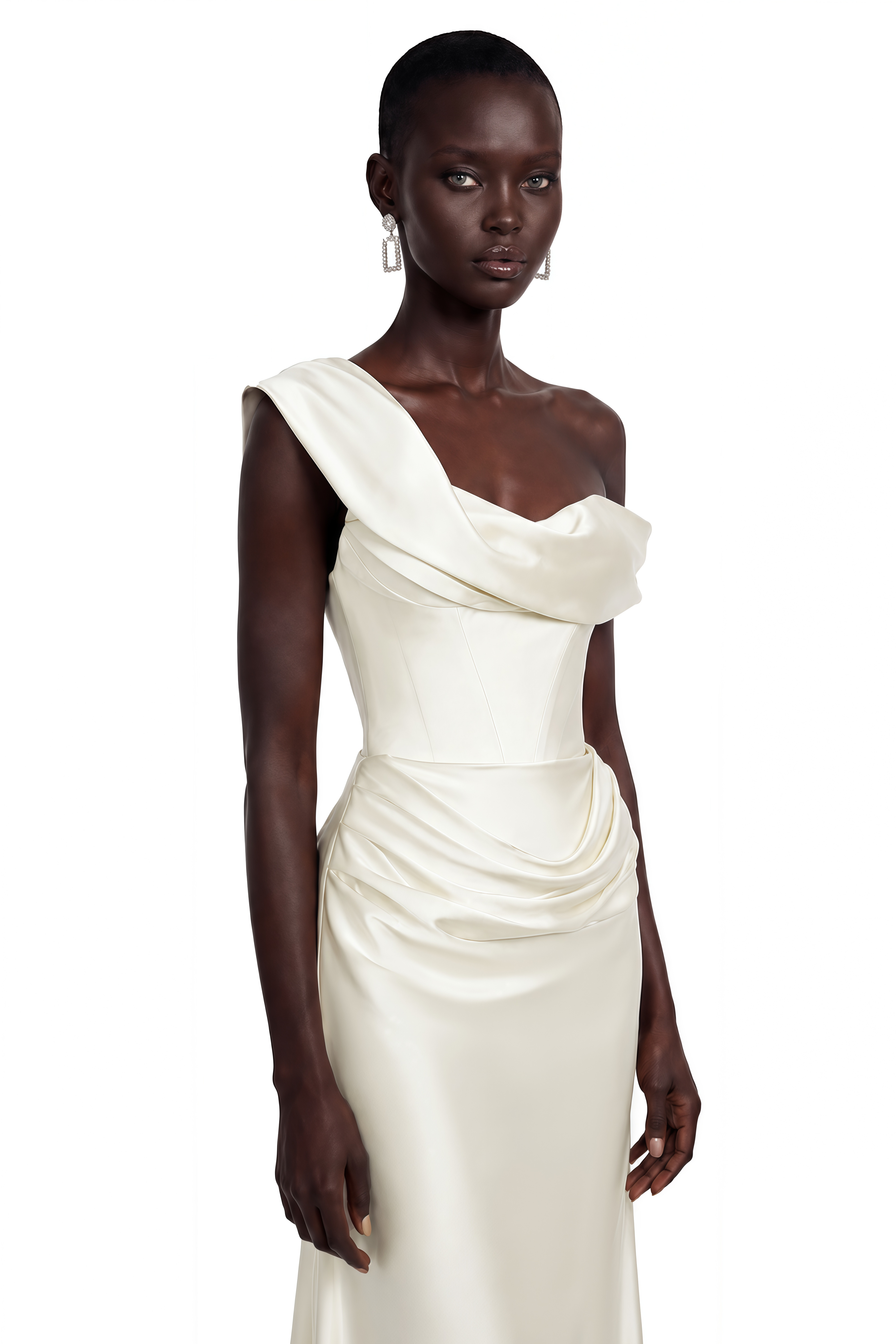 Salote White Off Shoulder Ruched Maxi Dress