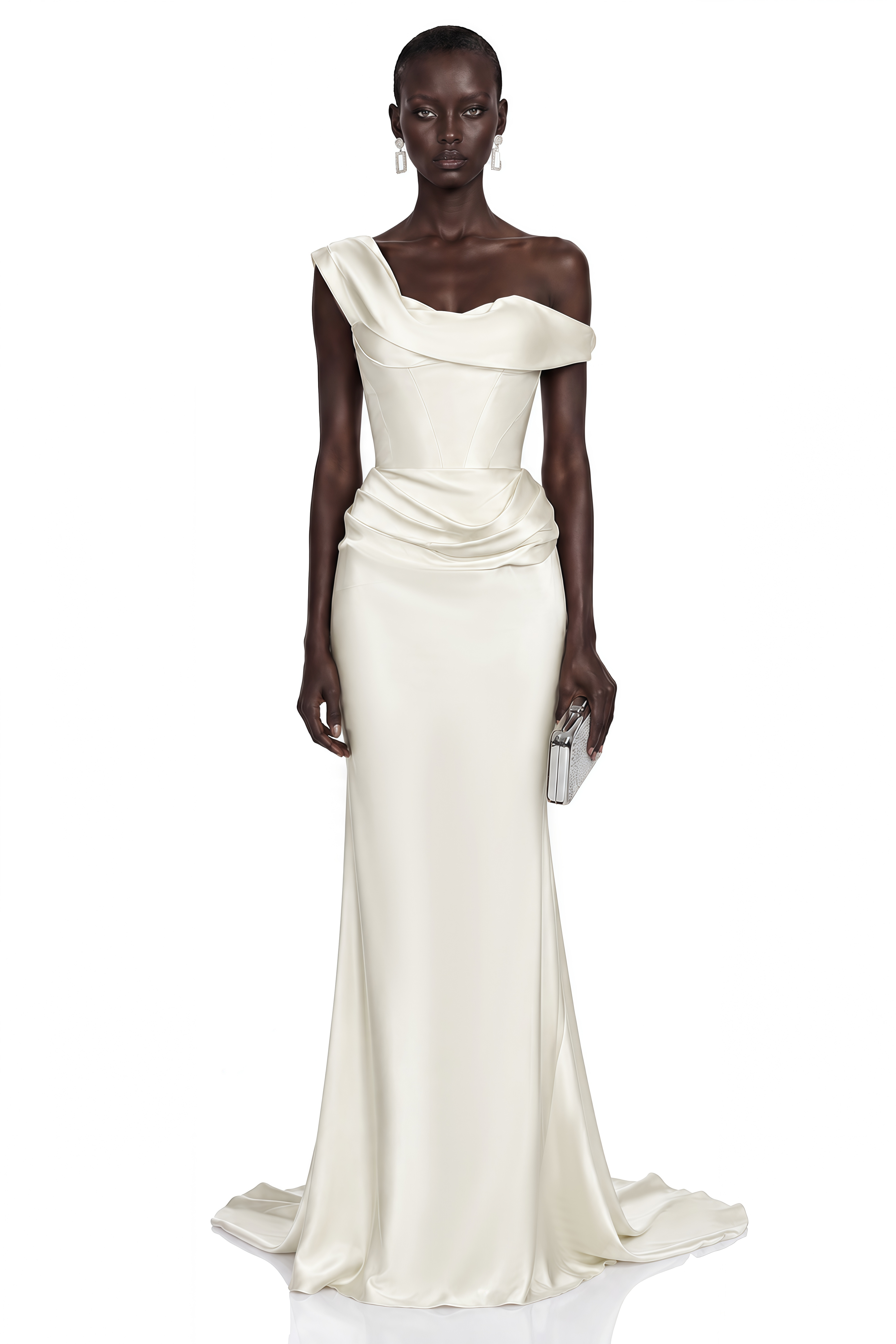 Salote White Off Shoulder Ruched Maxi Dress