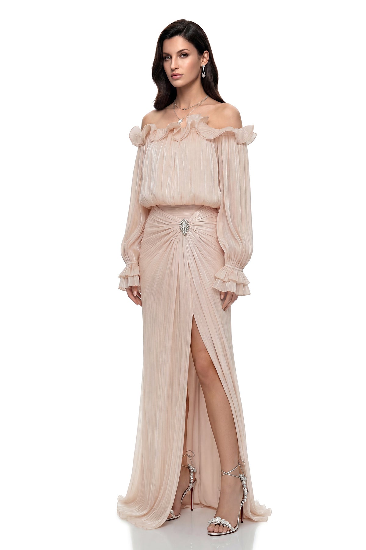 Sappho Champagne Off Shoulder Ruffled Blouse