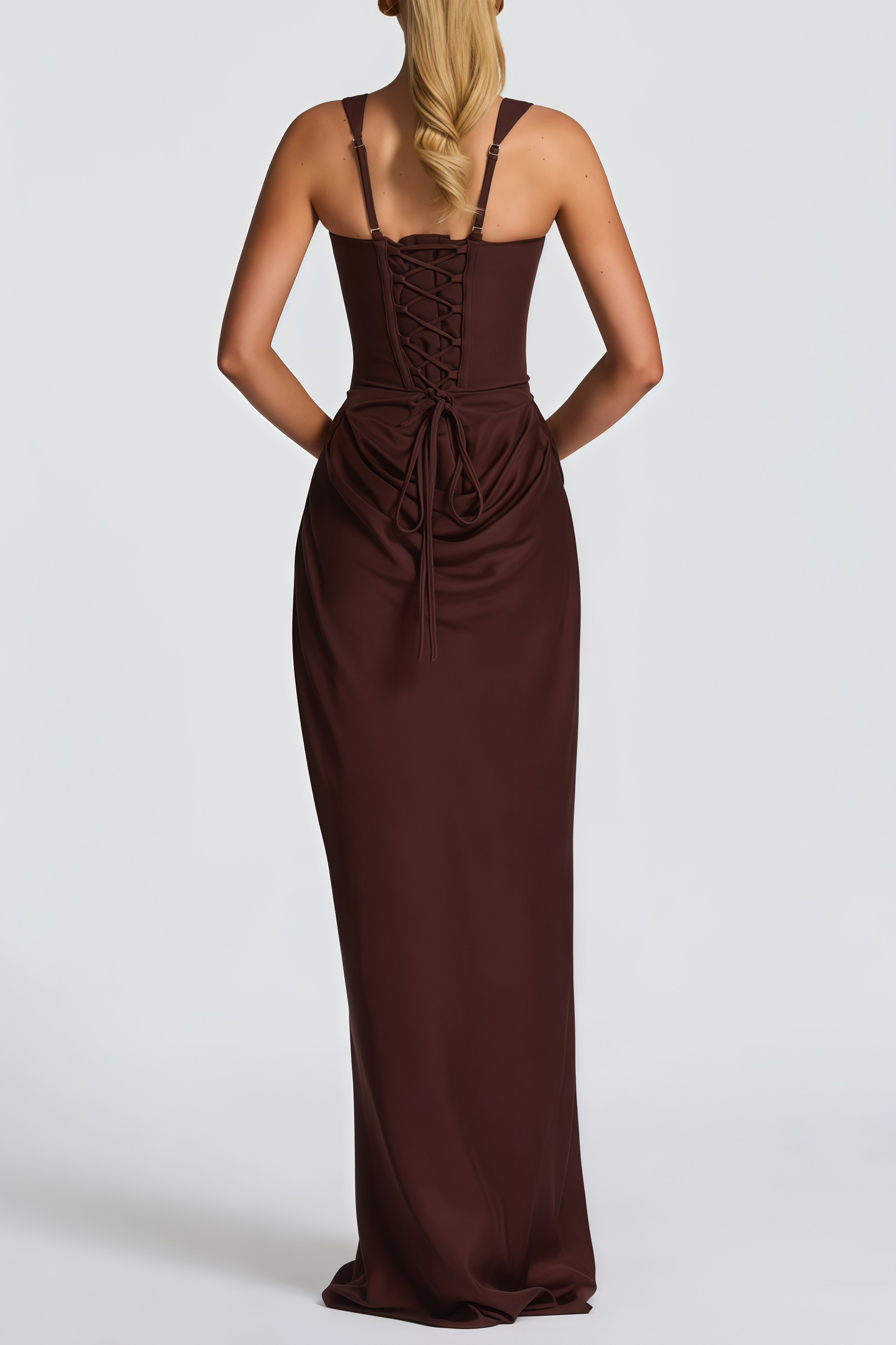 Paulette Brown Ruched Corset Maxi Dress (Final Sale-US Only)