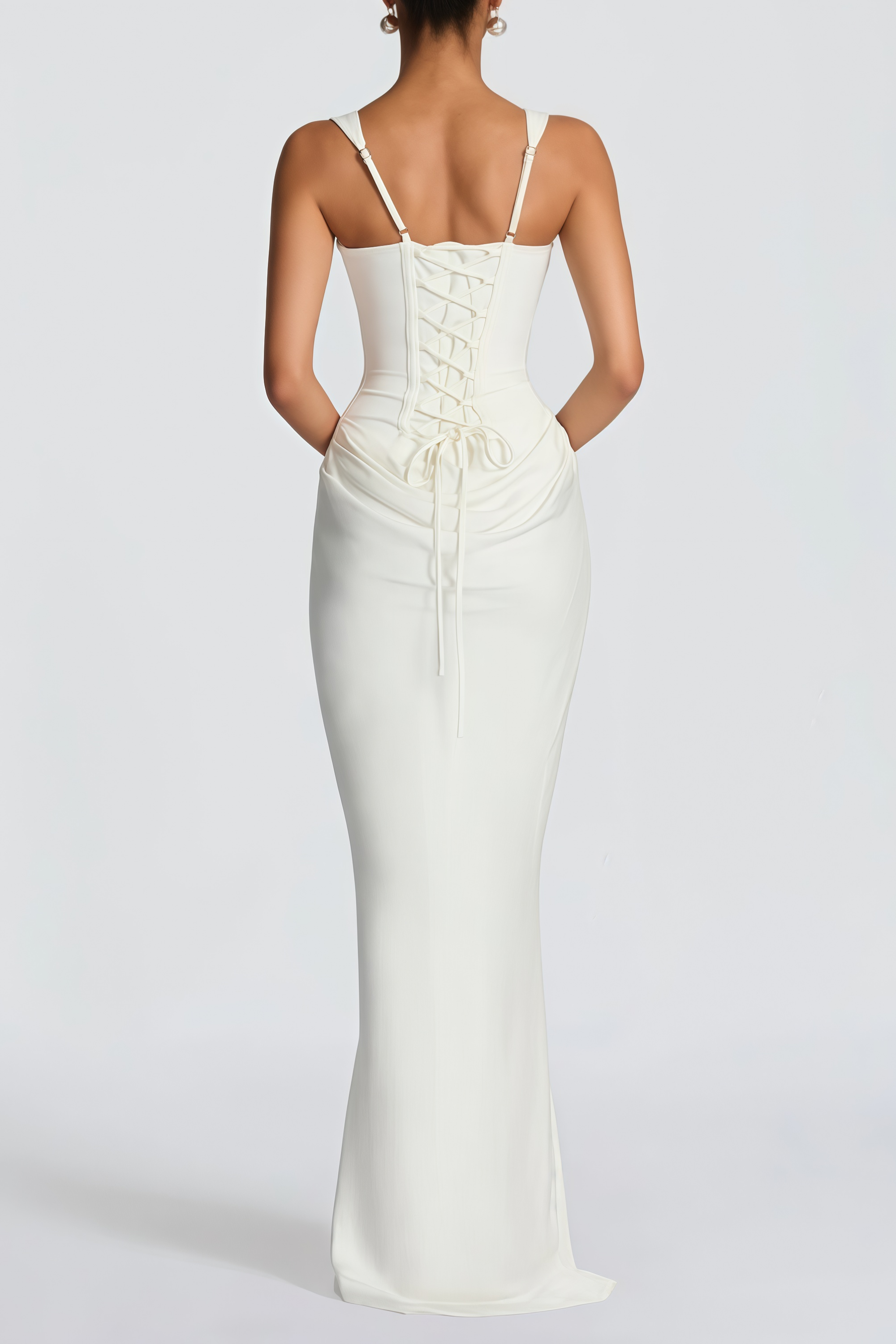 Paulette White Ruched Corset Maxi Dress