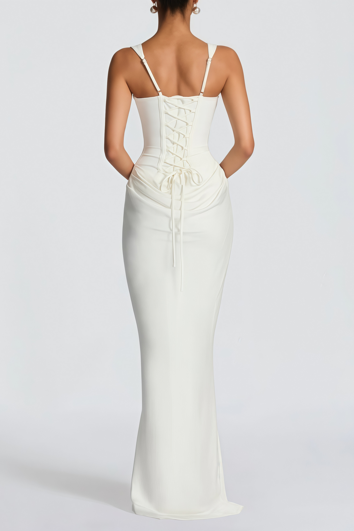 Paulette White Ruched Corset Maxi Dress