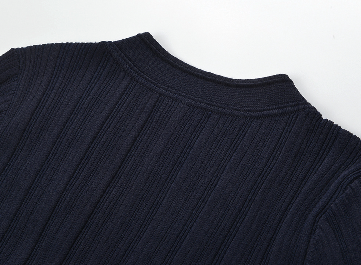 MADDY LION CREPE LONG SLEEVE MIDI DRESS TWO-TONE JERSEY - BLACK