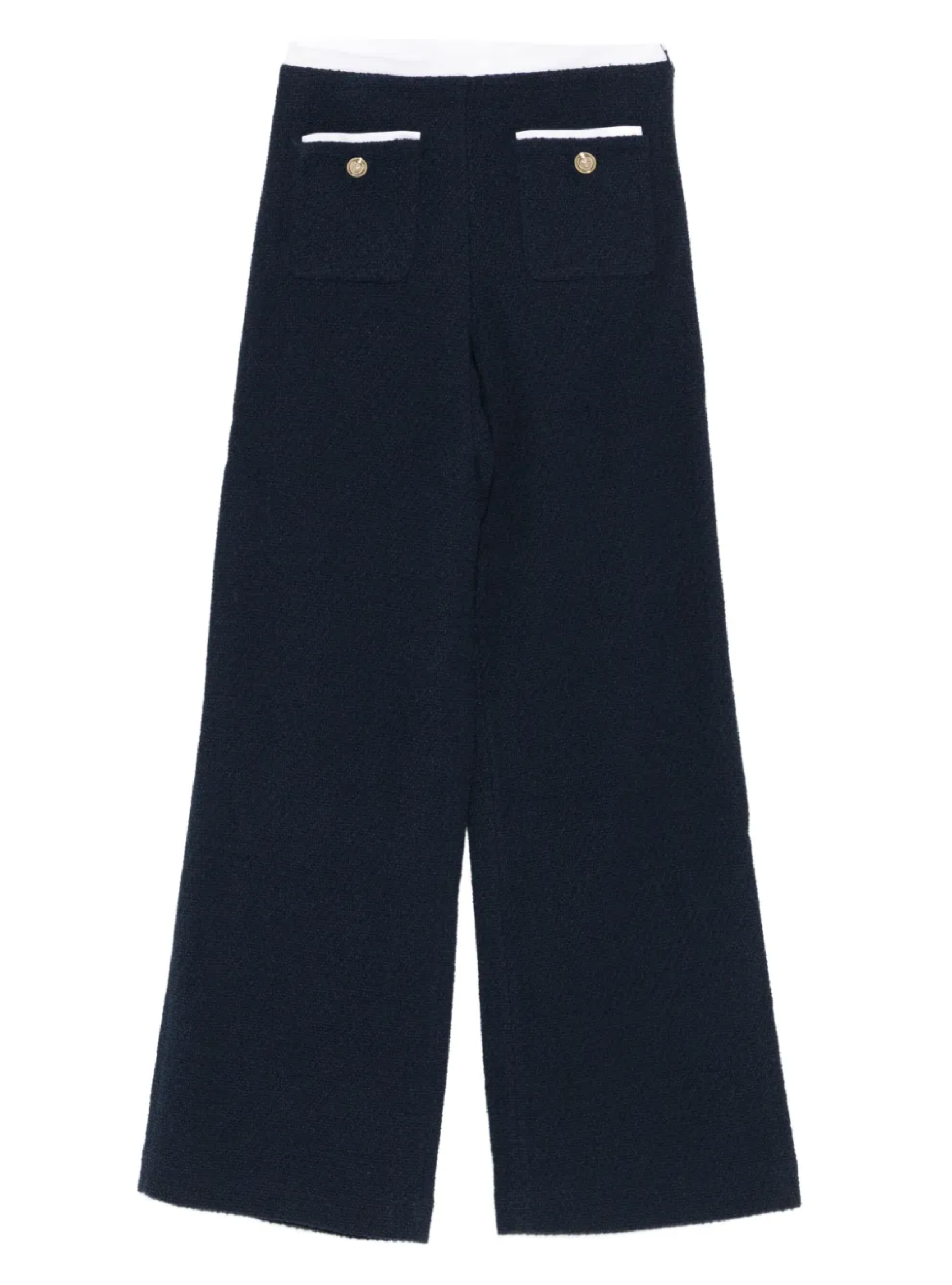 MADDY NAVY TWEED STRAIGHT-LEG TROUSERS WITH GOLD BUTTONS- NAVY