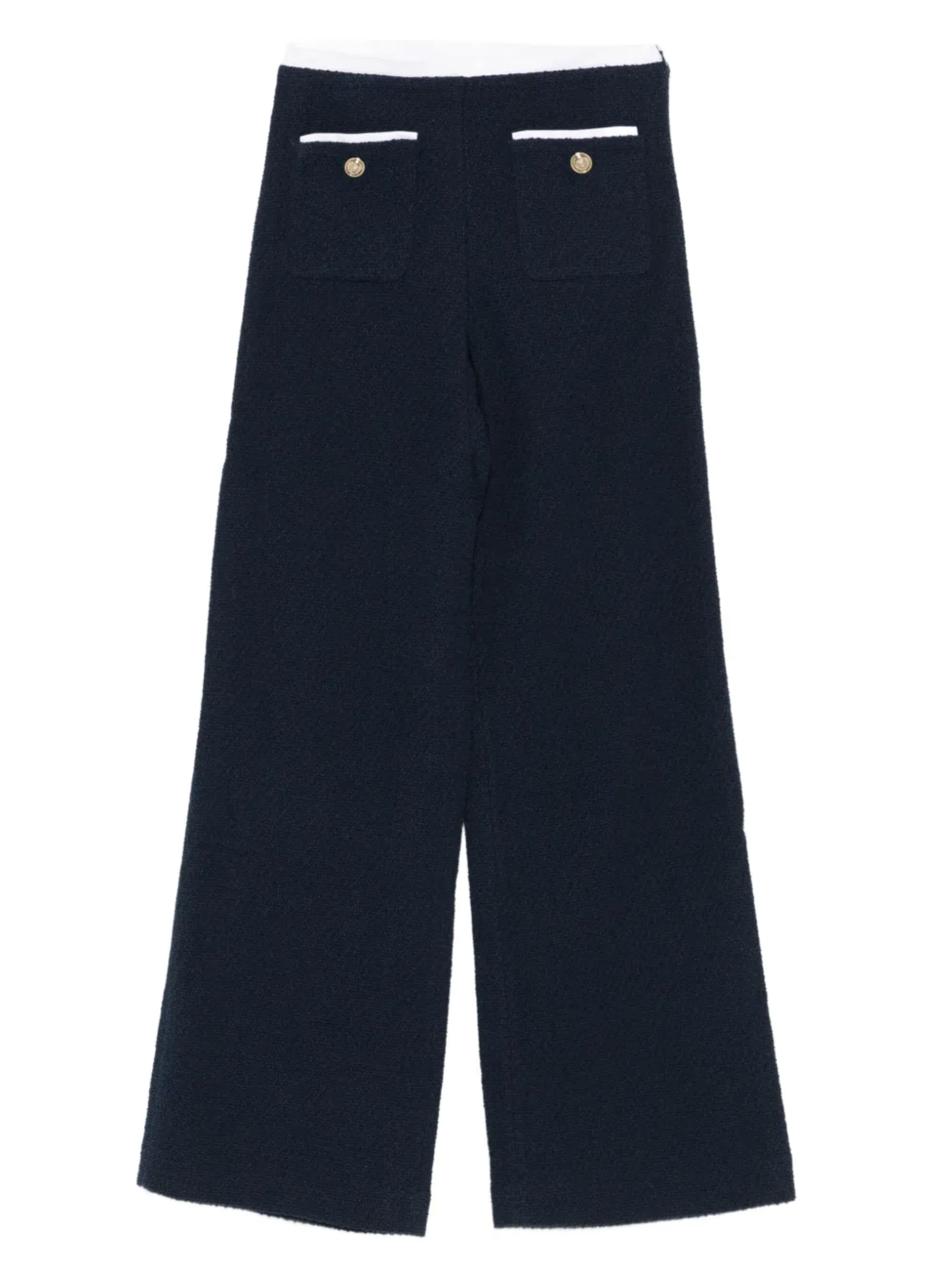MADDY NAVY TWEED STRAIGHT-LEG TROUSERS WITH GOLD BUTTONS- NAVY