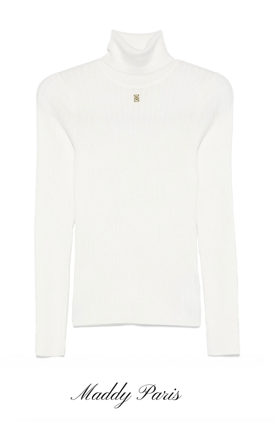 SANDRO Ribbed-Knit Turtleneck Jumper with Silver Embossed Detail – White