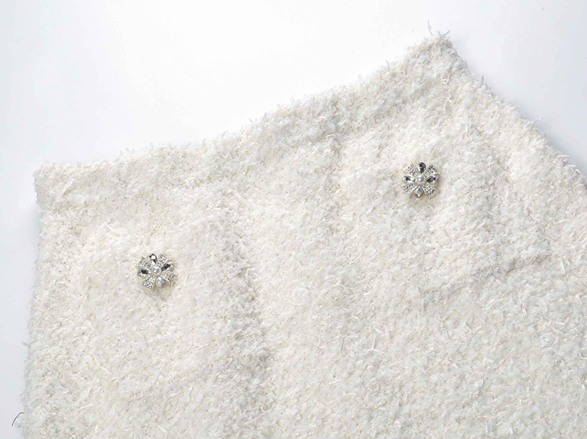 CHLOE CREAM BOUCLÉ KNIT MINI SKIRT WITH JEWEL BUTTONS- WHITE