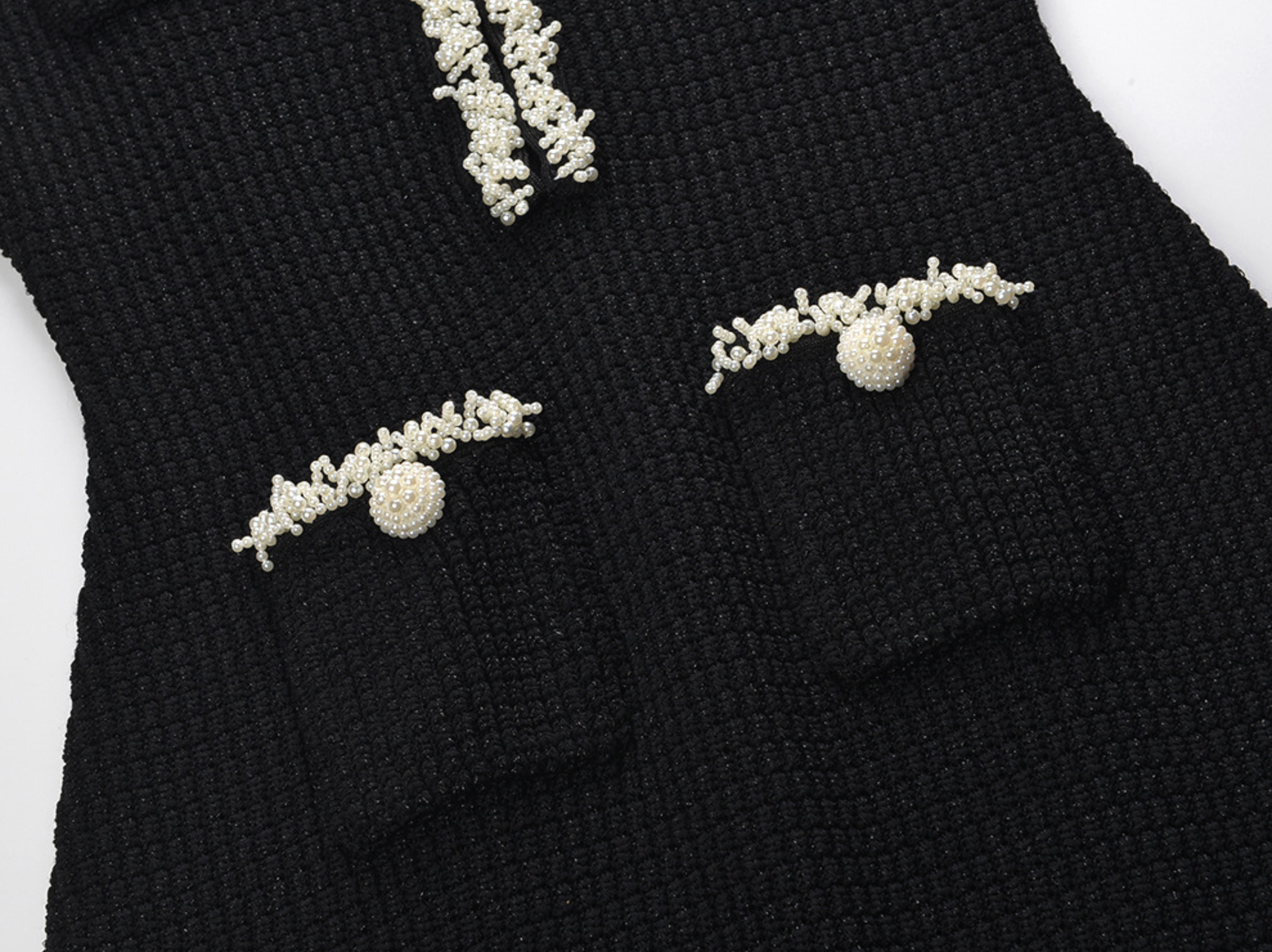 Black Pearl Trim Knit Midi Dress