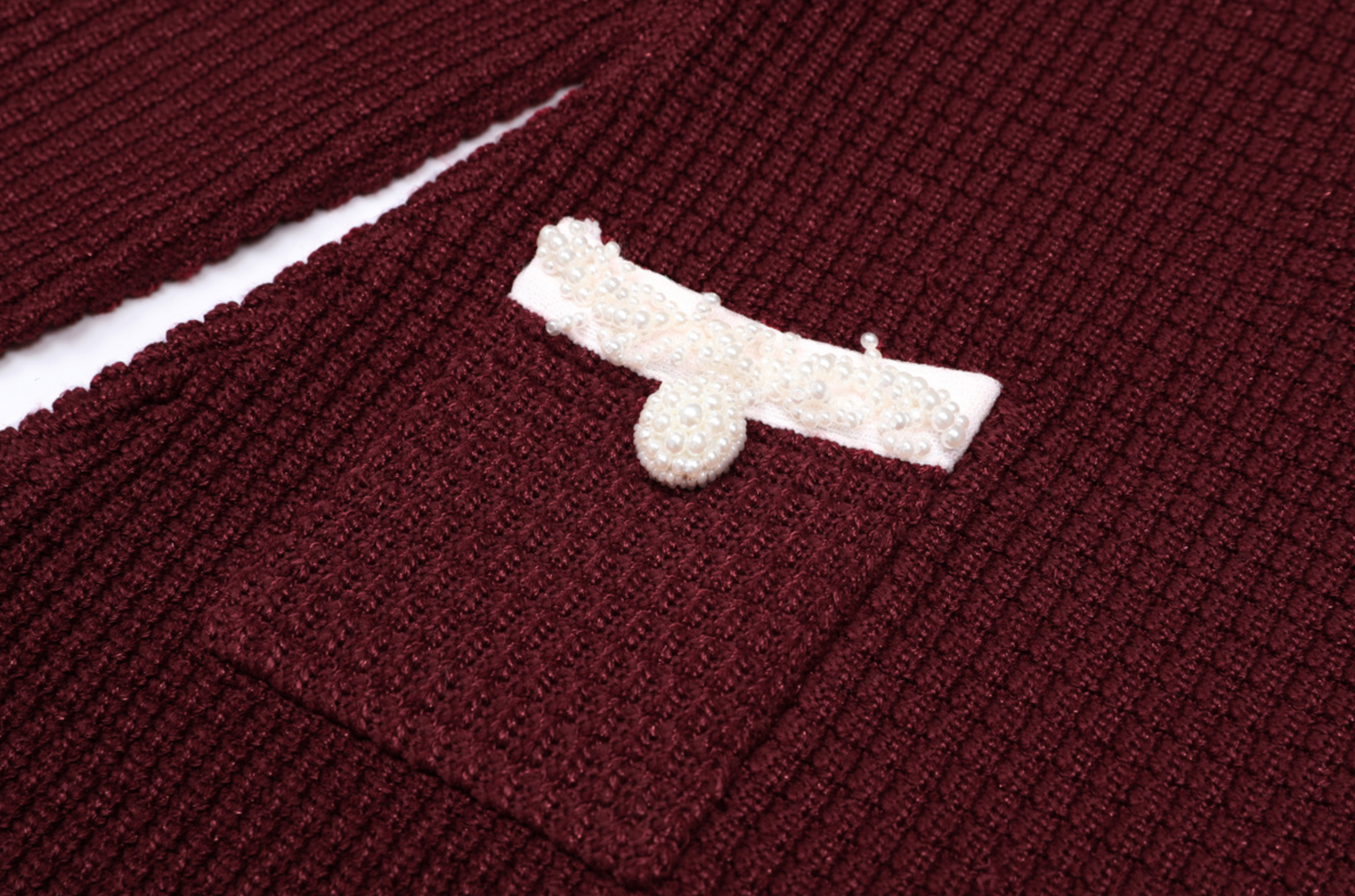 Burgundy Pearl Trim Knit Midi Dress