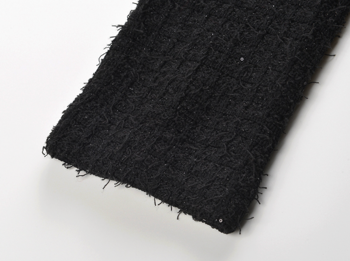 Black Textured Knit Peplum Midi Dress