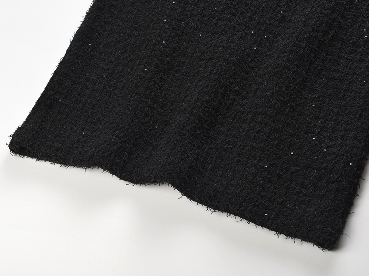 Black Textured Knit Peplum Midi Dress
