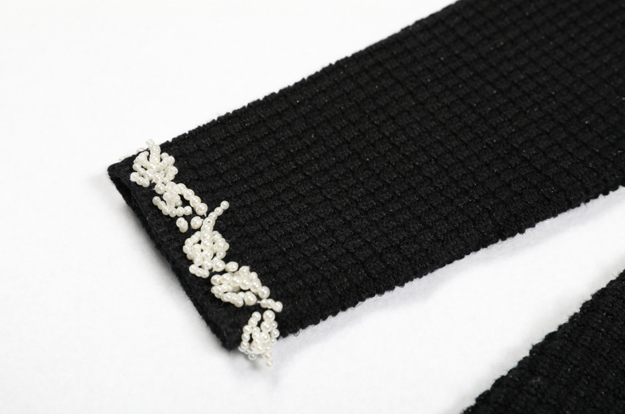 Black Pearl Trim Knit Mini Dress