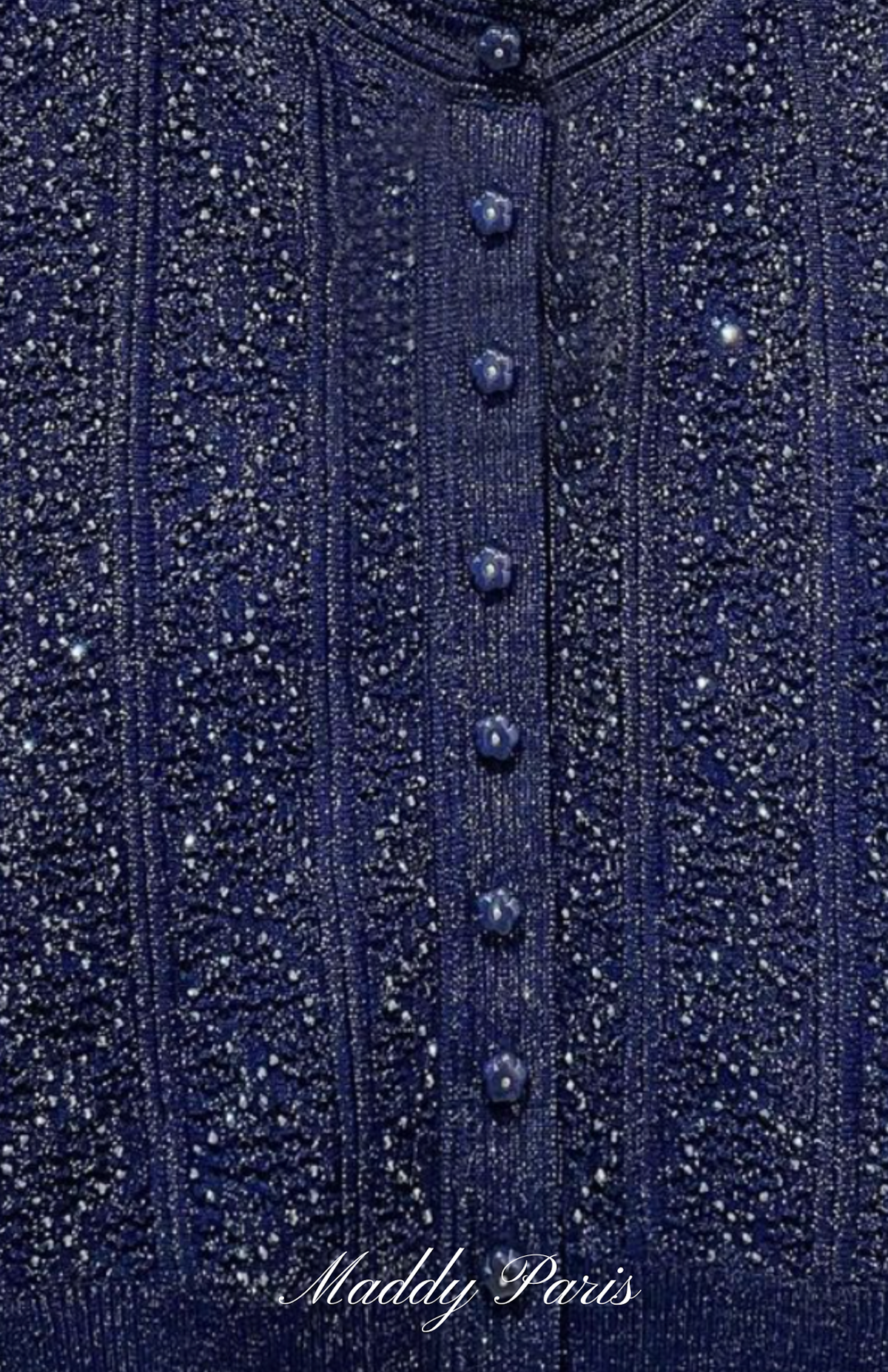 Sandro Strass Knit Cropped Cardigan & Rhinestone Knit Maxi Skirt Set - Dark Blue
