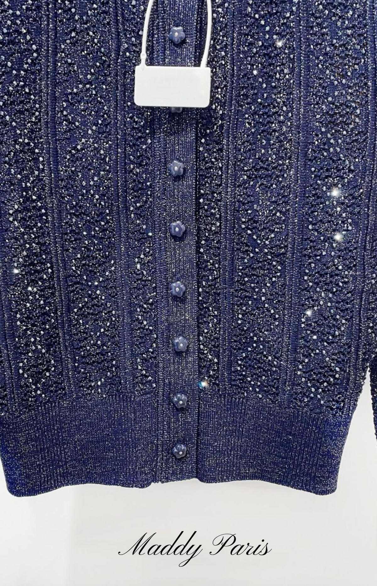 Sandro Strass Knit Cropped Cardigan & Rhinestone Knit Maxi Skirt Set - Dark Blue