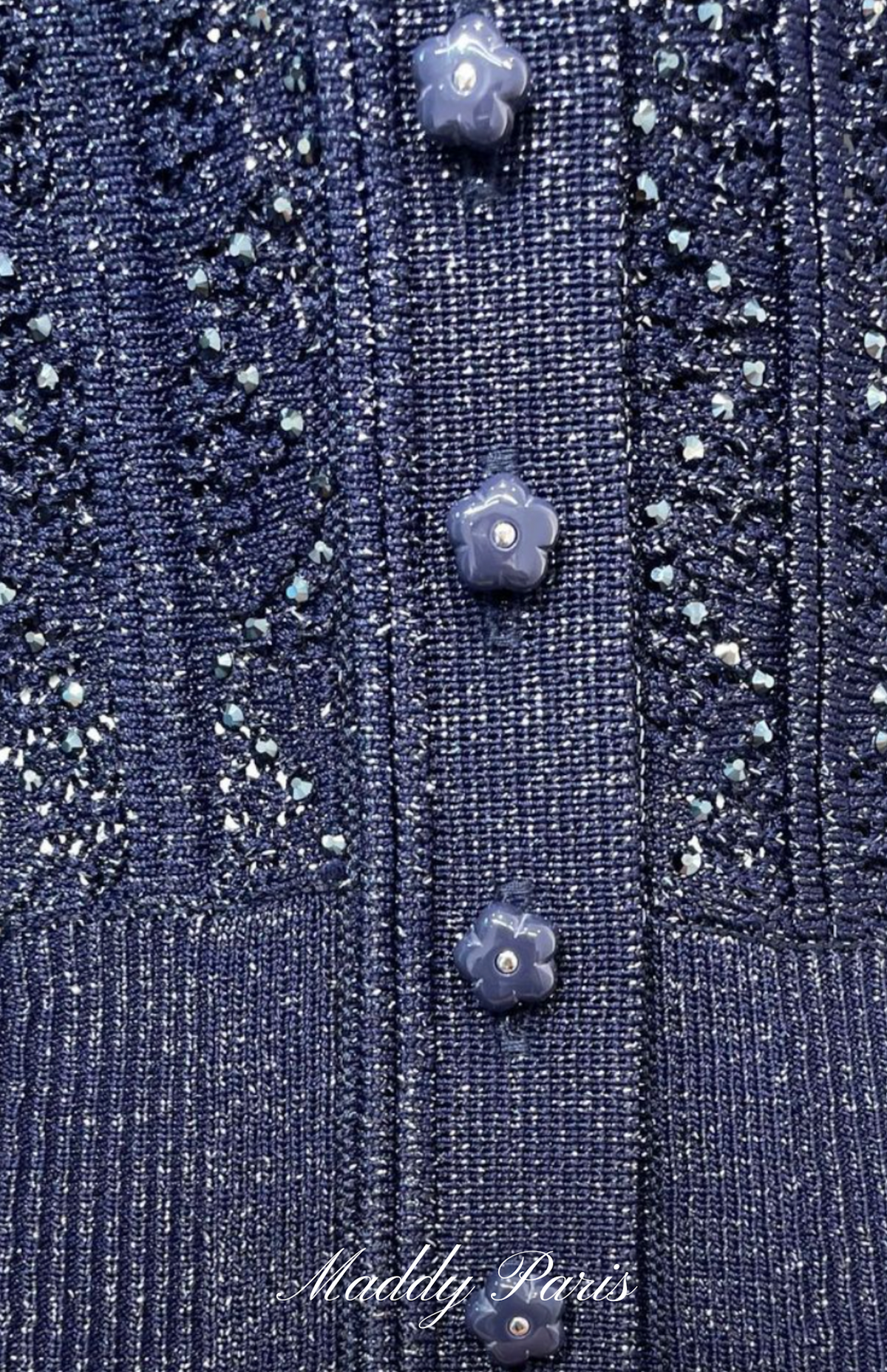 Sandro Strass Knit Cropped Cardigan & Rhinestone Knit Maxi Skirt Set - Dark Blue