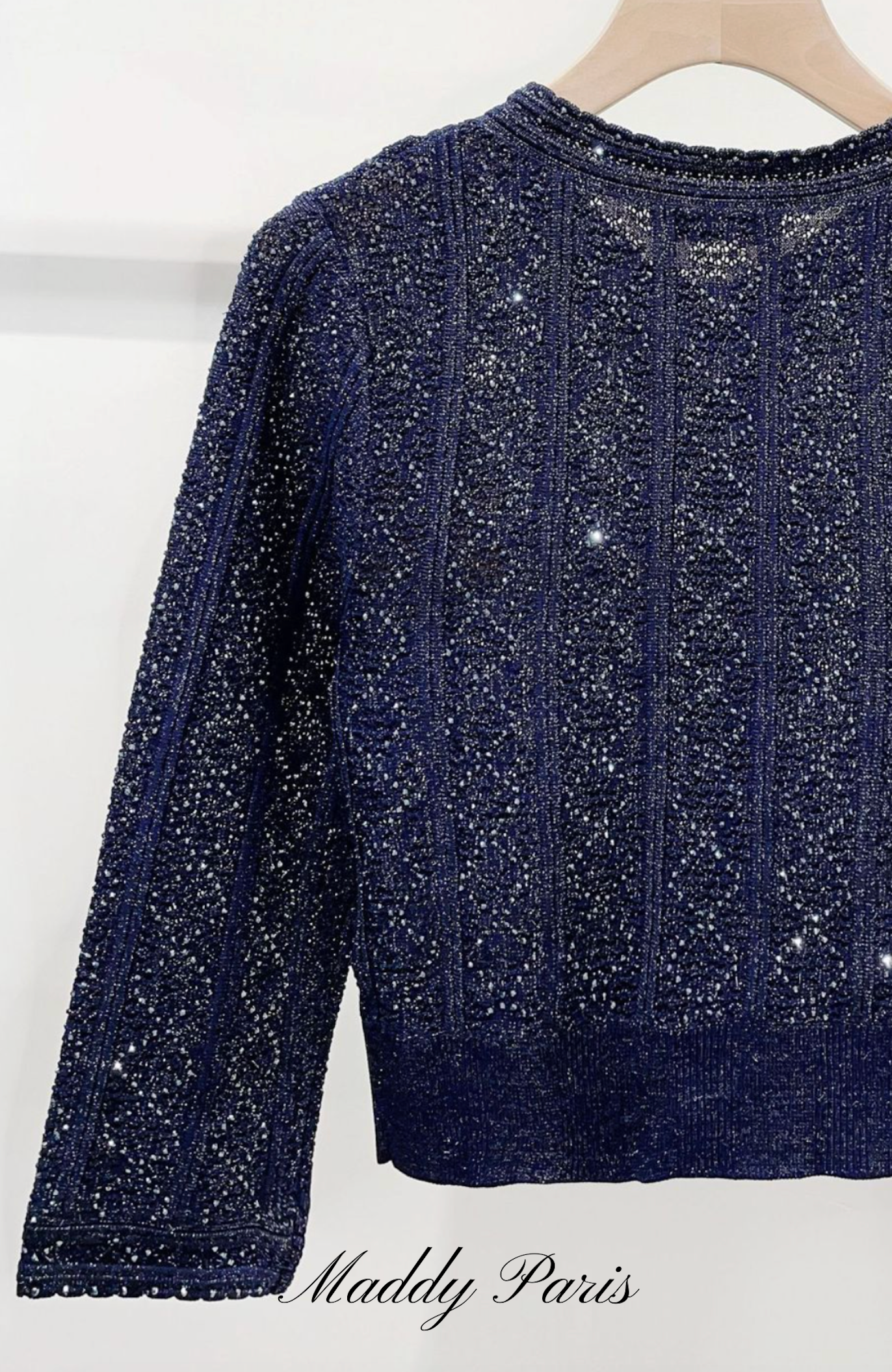 Sandro Strass Knit Cropped Cardigan & Rhinestone Knit Maxi Skirt Set - Dark Blue