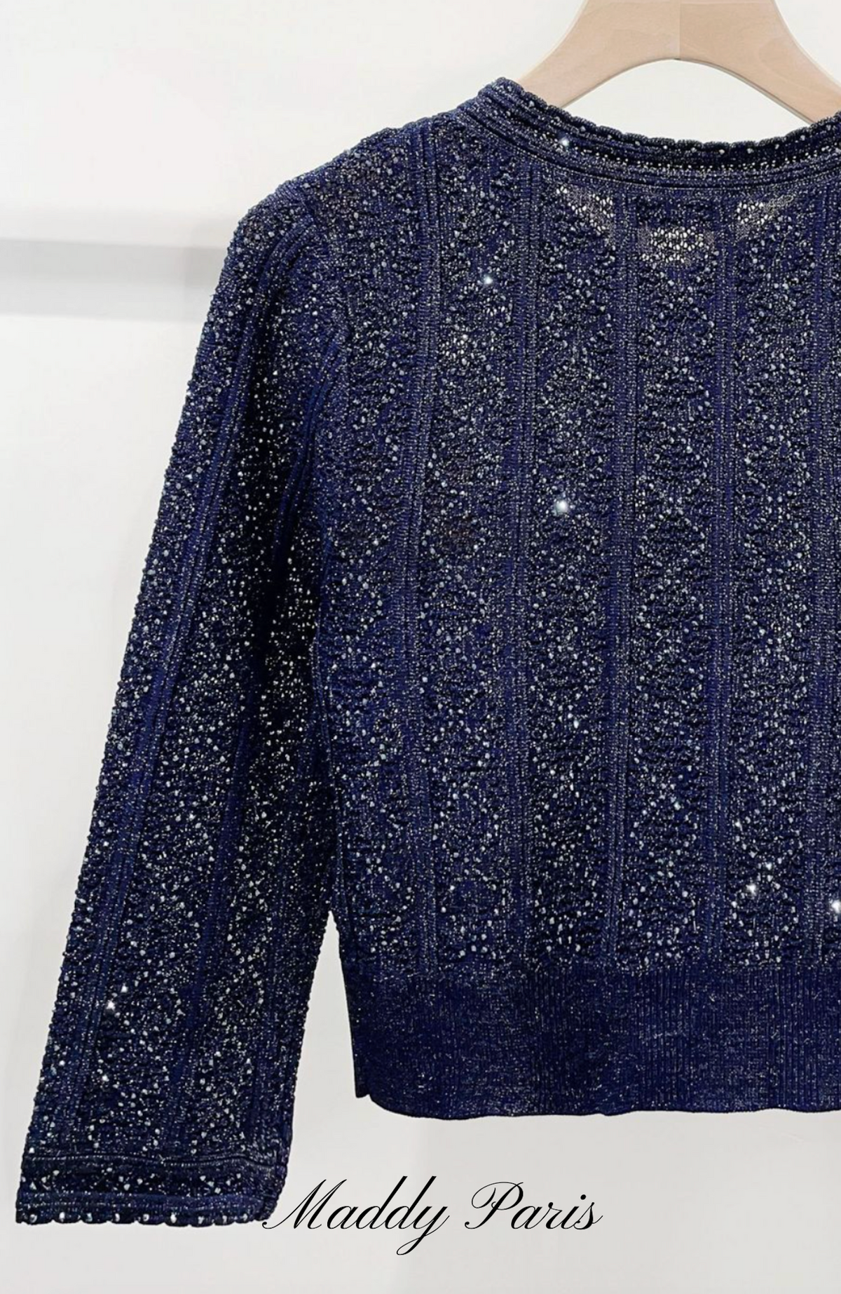 Sandro Strass Knit Cropped Cardigan & Rhinestone Knit Maxi Skirt Set - Dark Blue