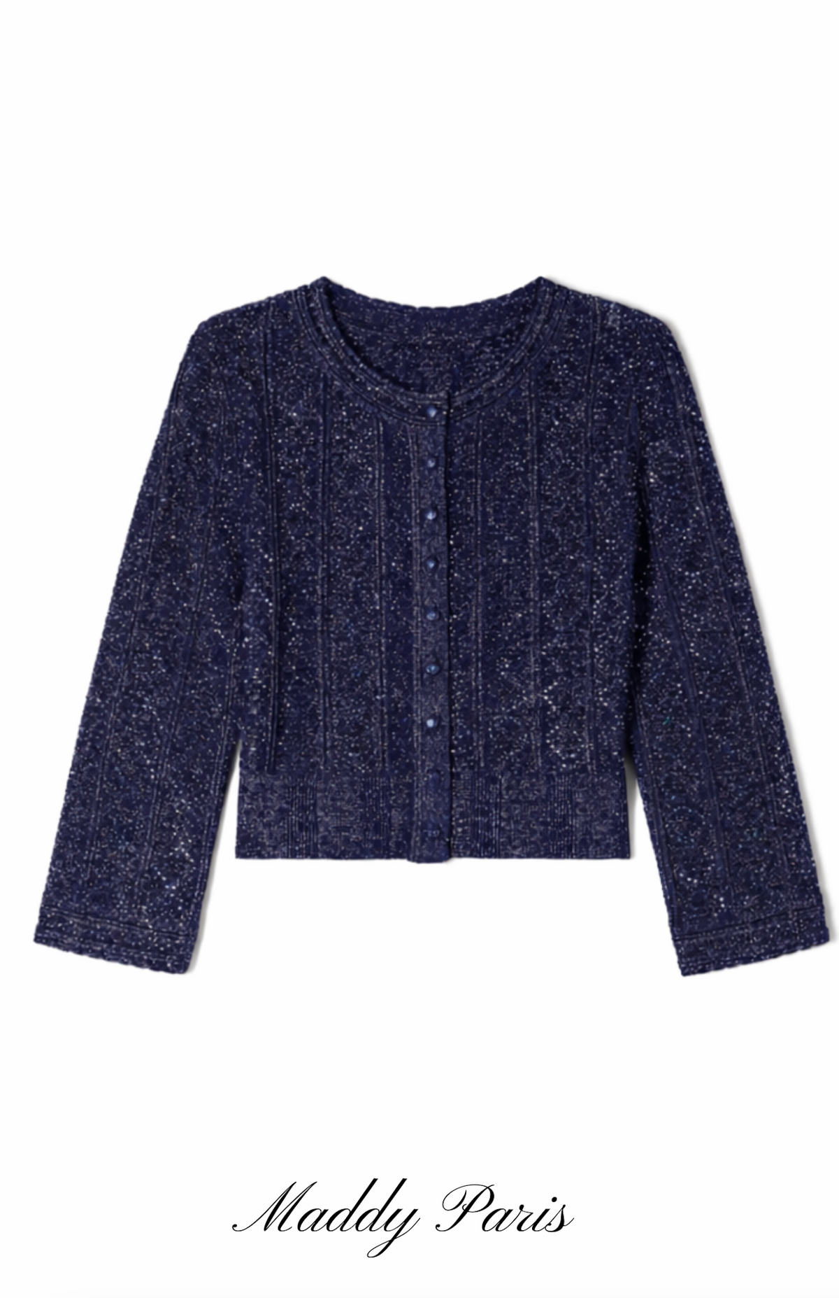 Sandro Strass Knit Cropped Cardigan & Rhinestone Knit Maxi Skirt Set - Dark Blue