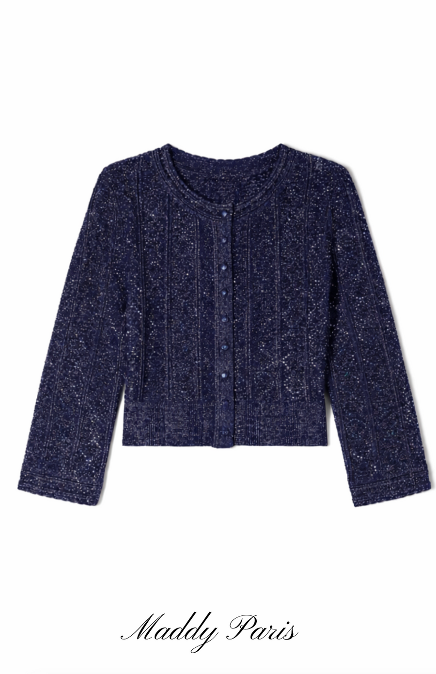 Sandro Strass Knit Cropped Cardigan & Rhinestone Knit Maxi Skirt Set - Dark Blue