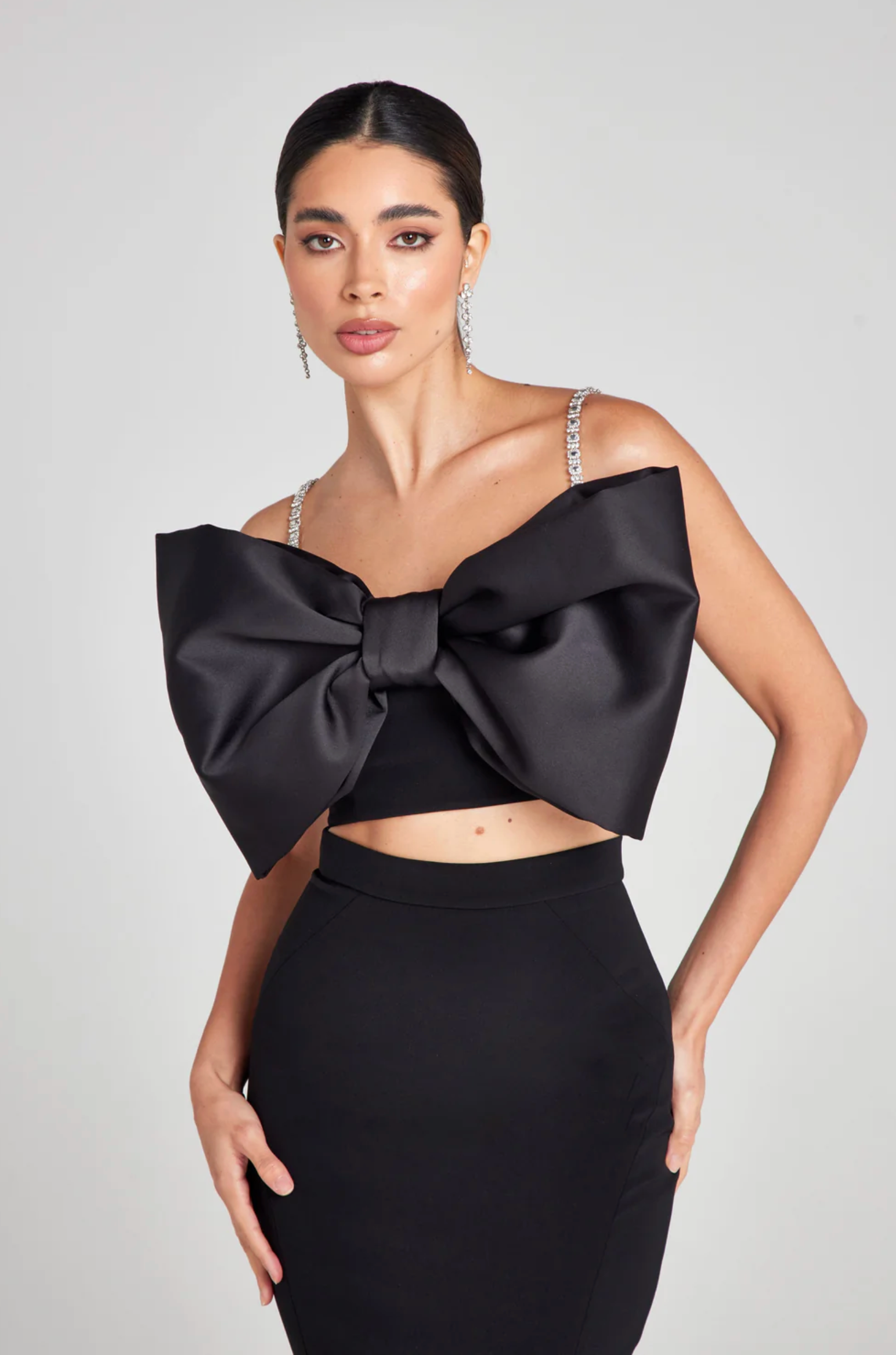 Solène bowknot scoop-back top in Black