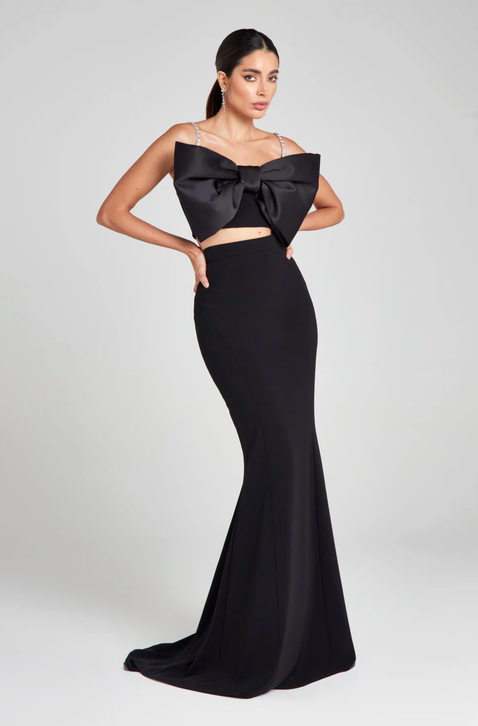 Solène bowknot scoop-back top in Black