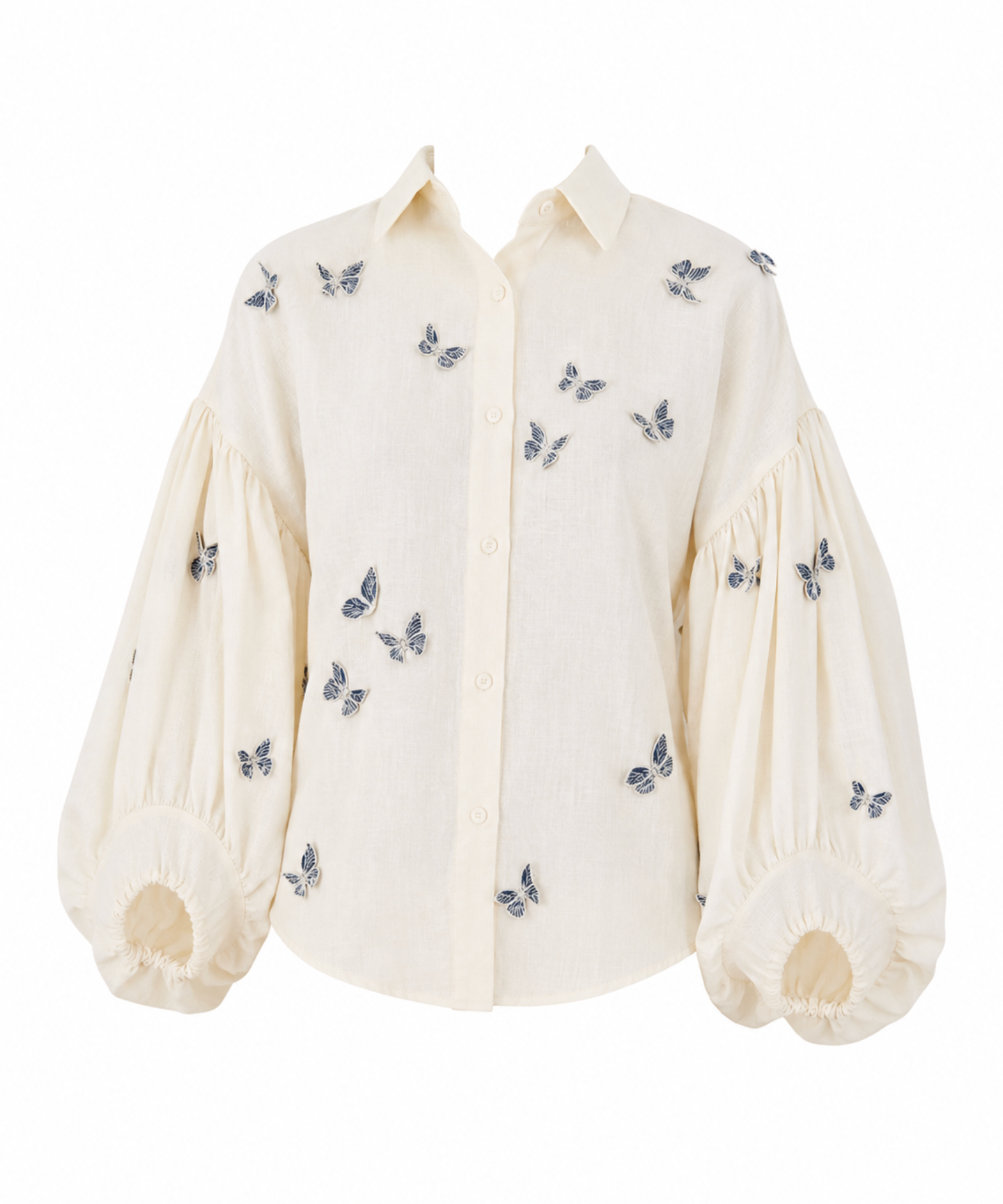 Ophélie White Butterfly Embroidered Shirt & Shorts Set
