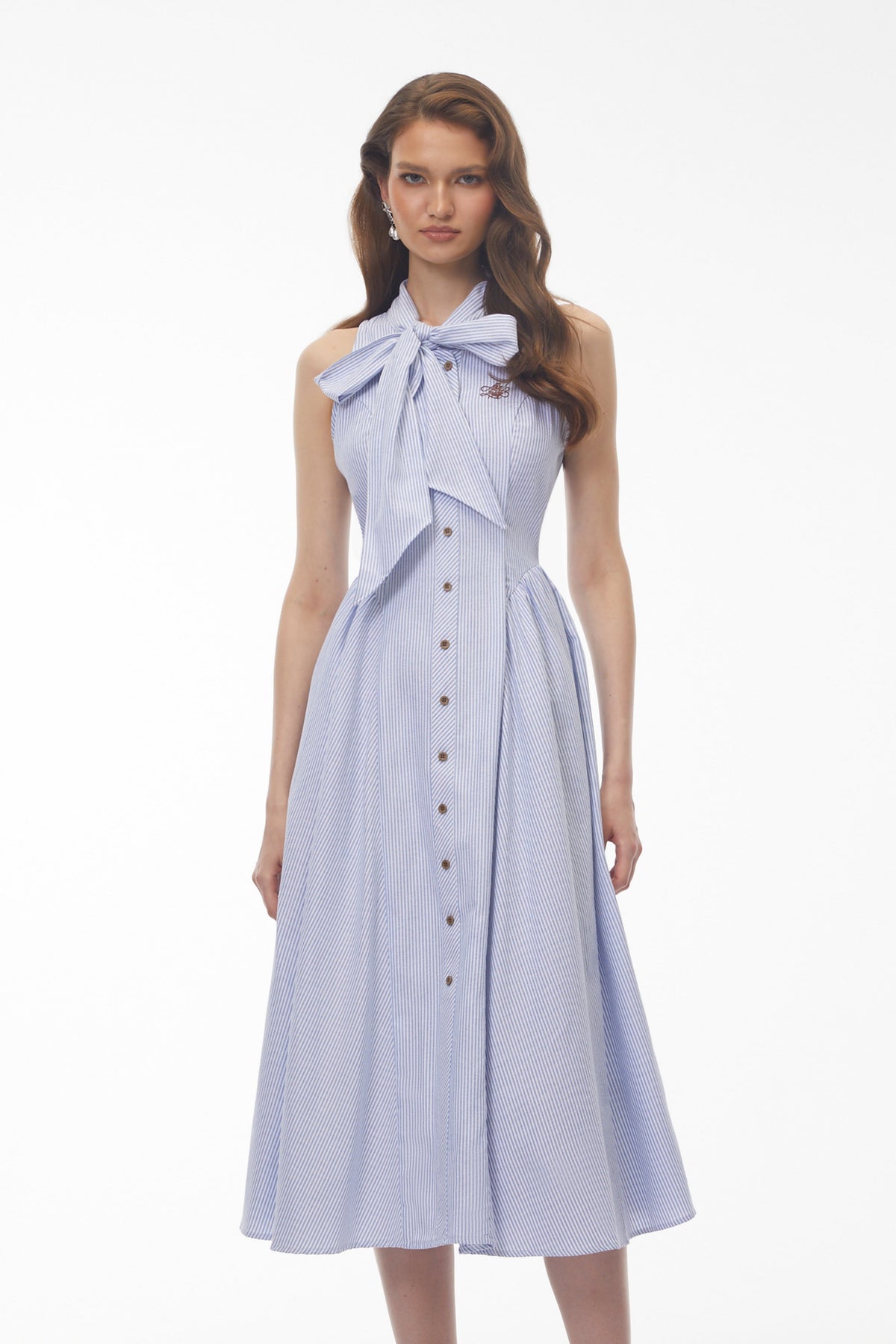 Scylla Blue Striped Midi Dress