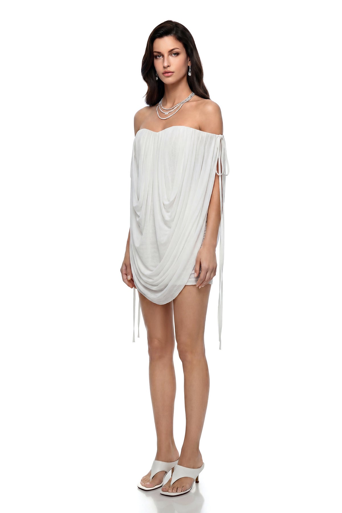 Semele White Off Shoulder Ruched Top