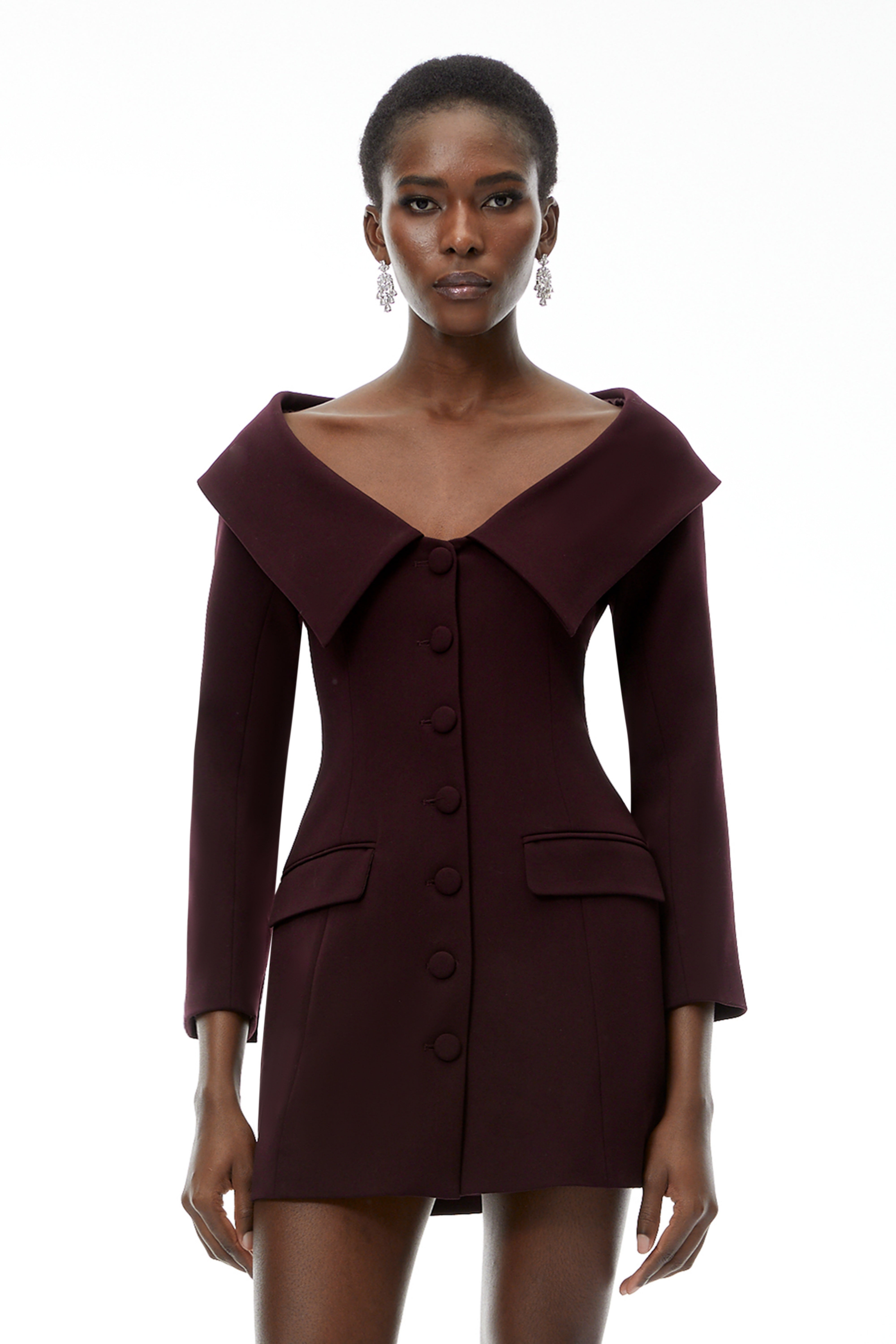 Seraphina Purple Off Shoulder Mini Dress with Lapels