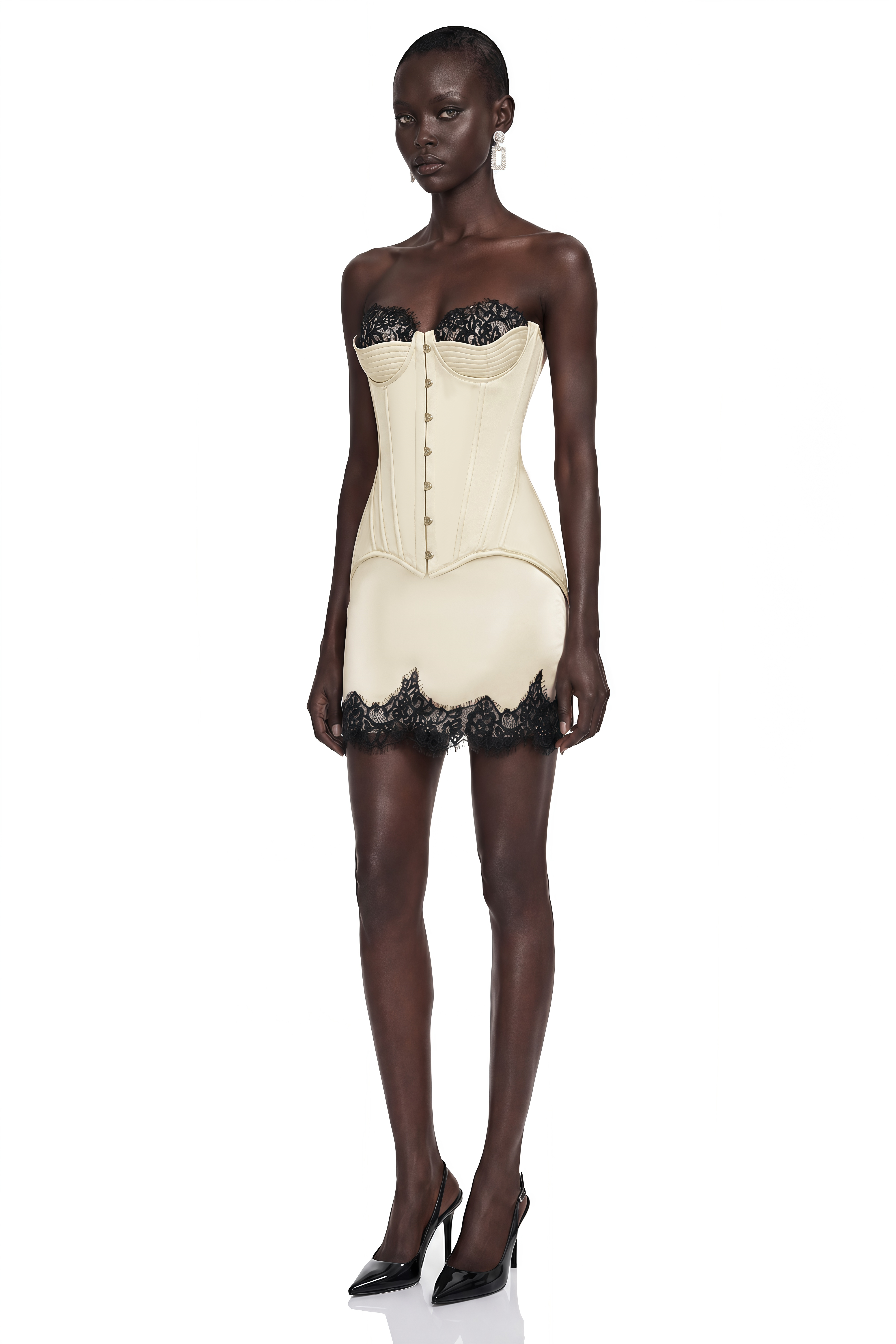 Sesilia Nude Top & Skirt with Lace Trim