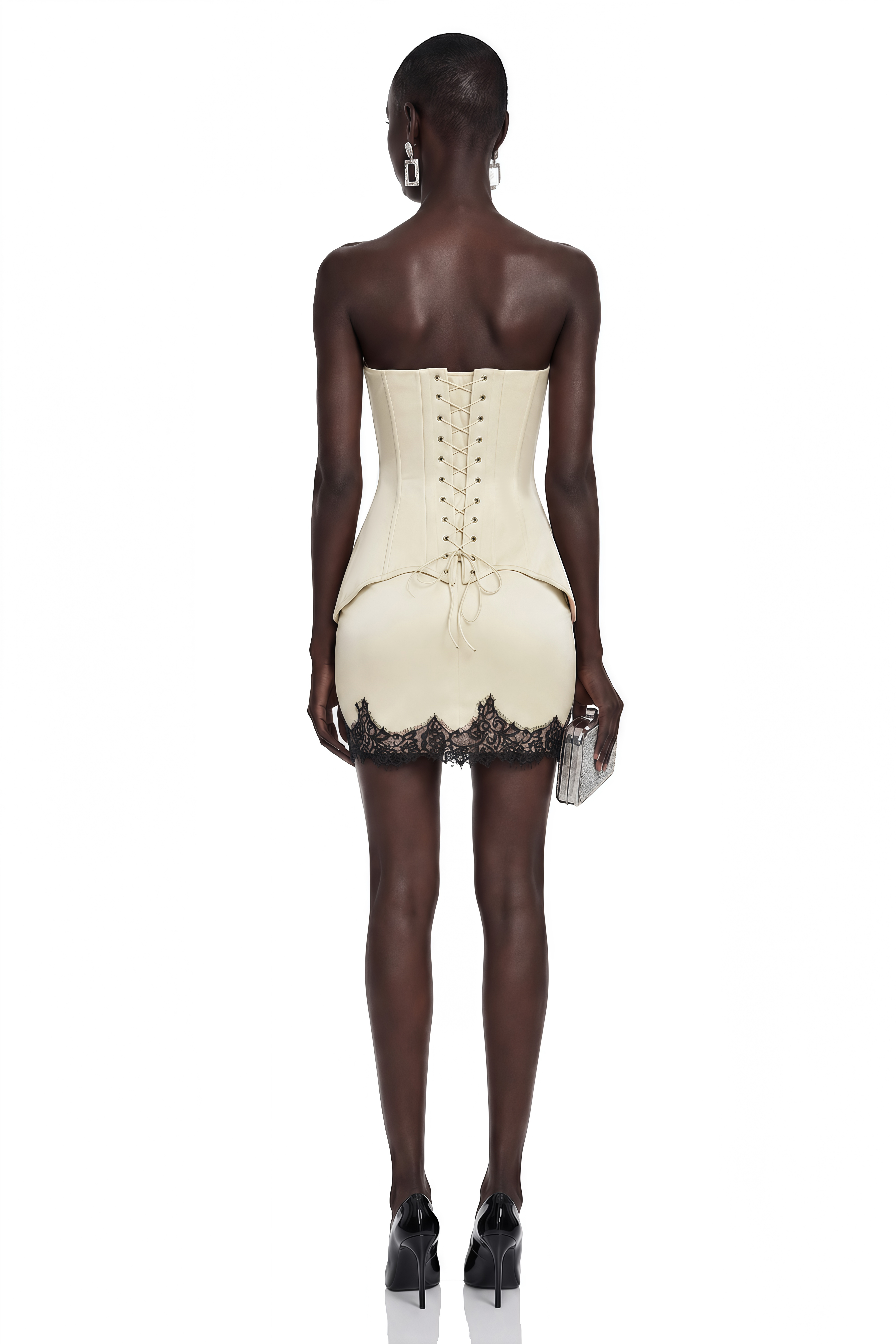 Sesilia Nude Top & Skirt with Lace Trim